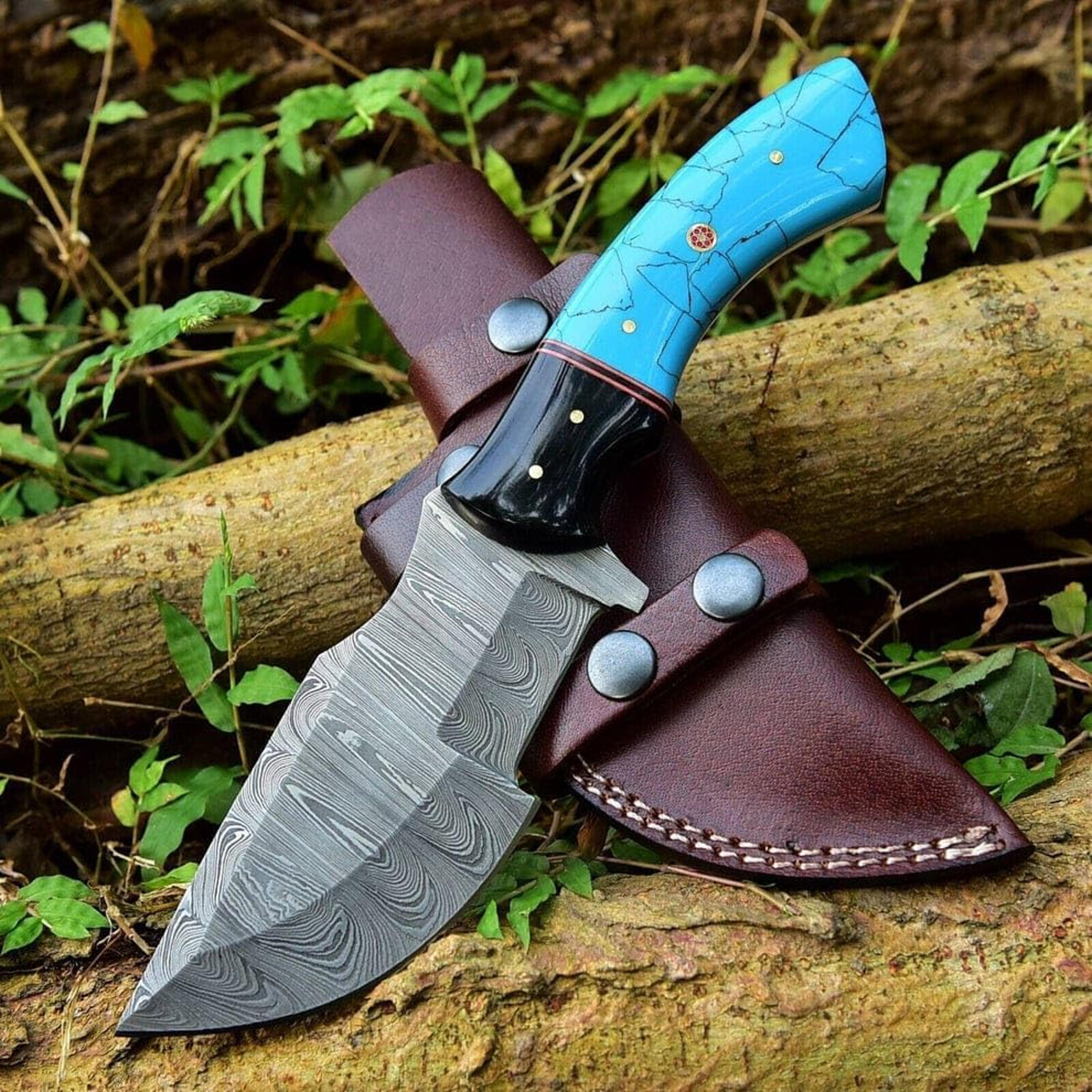 tracker knife hunting knife full tang handmade damascus steel sharp edge edc camping knife ideal resin handle