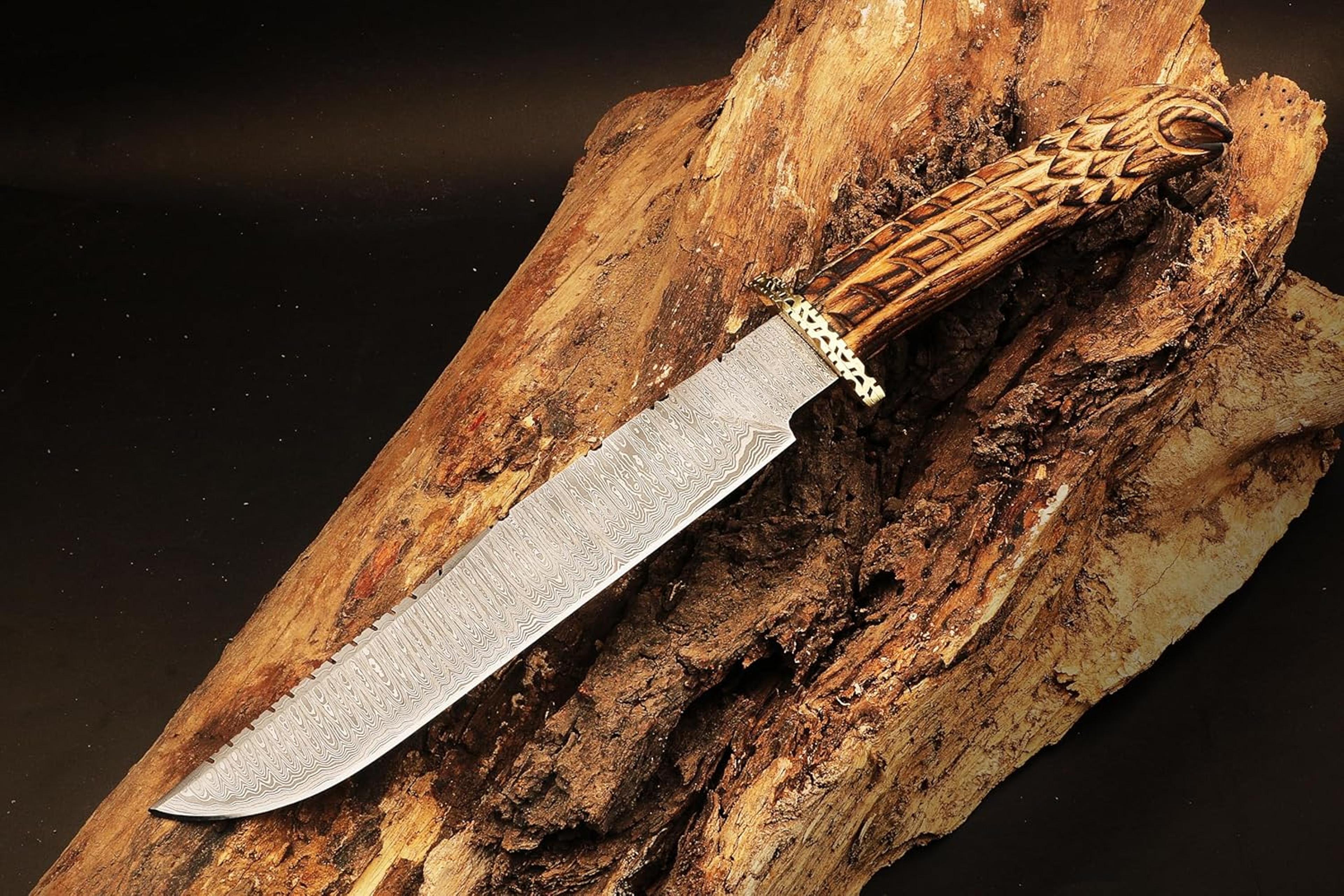 16-inch premium handcrafted damascus steel hunting knife edge edc camping knife ideal asha wood handle