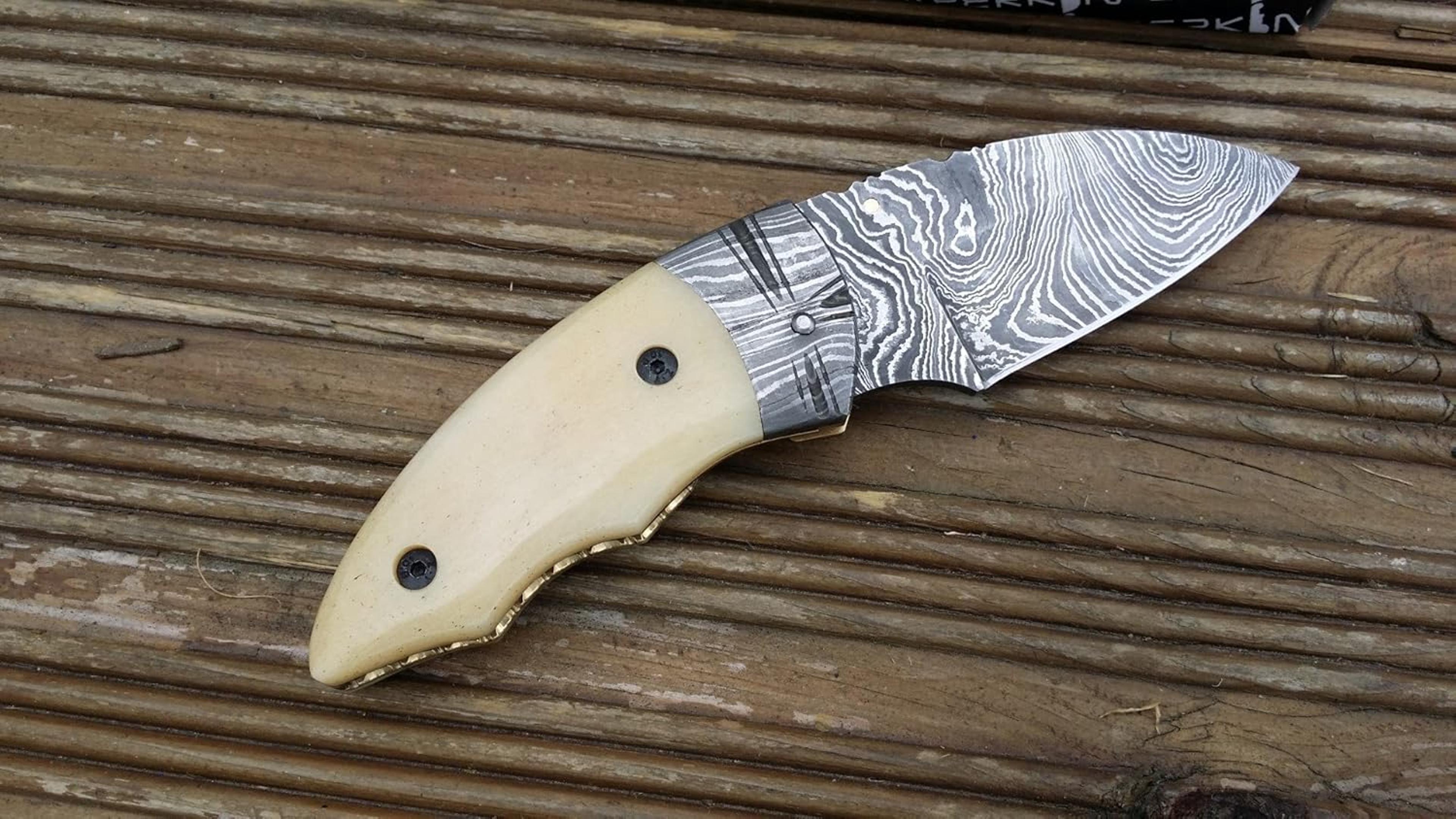 damascus pocket folding knife with sheath laguiole lightweight multi-tool for camping outdoor hunting survival edc