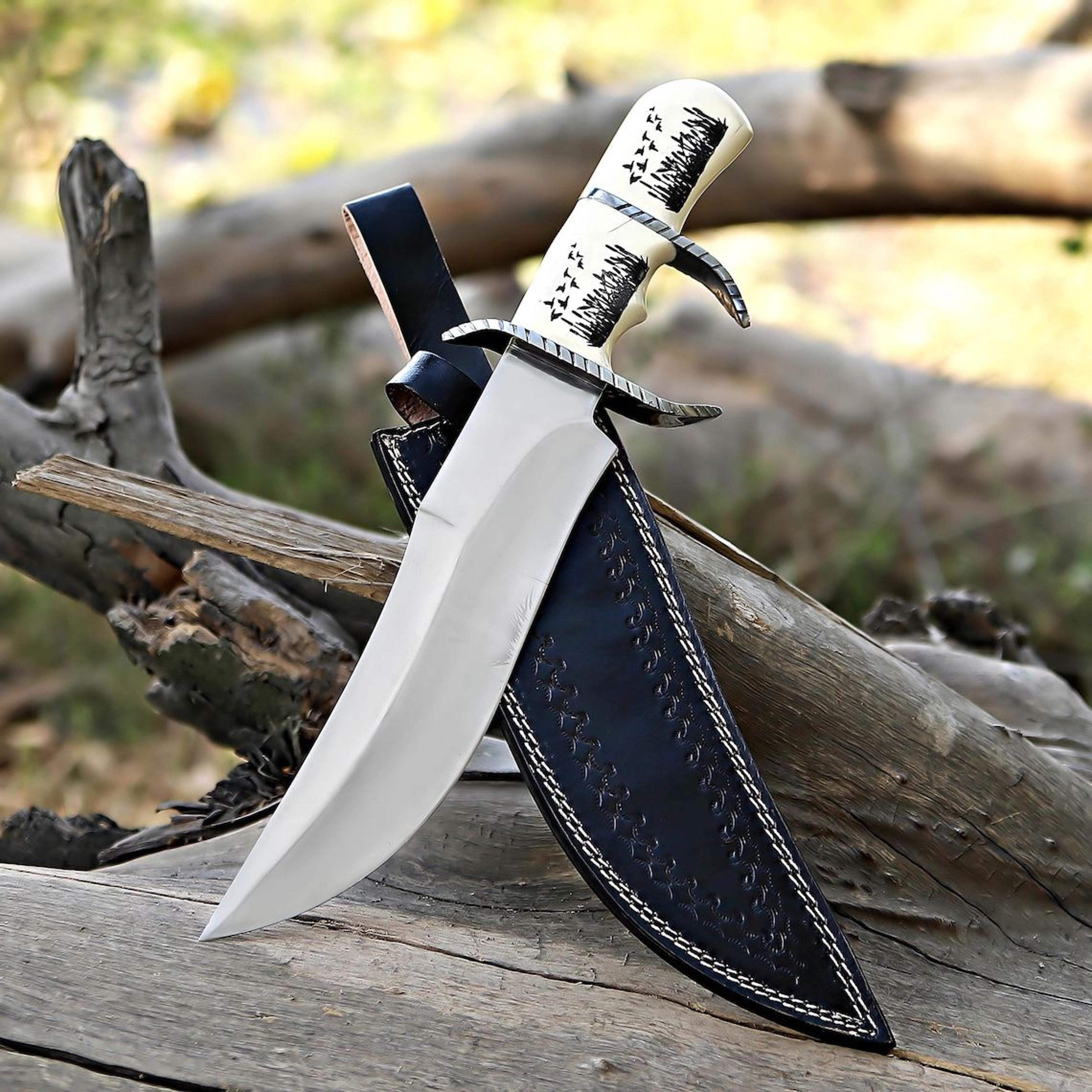 bowie knife 18" large crocodile dundee bowie knife with leather sheath fixed blade knife with sheath, bone handle