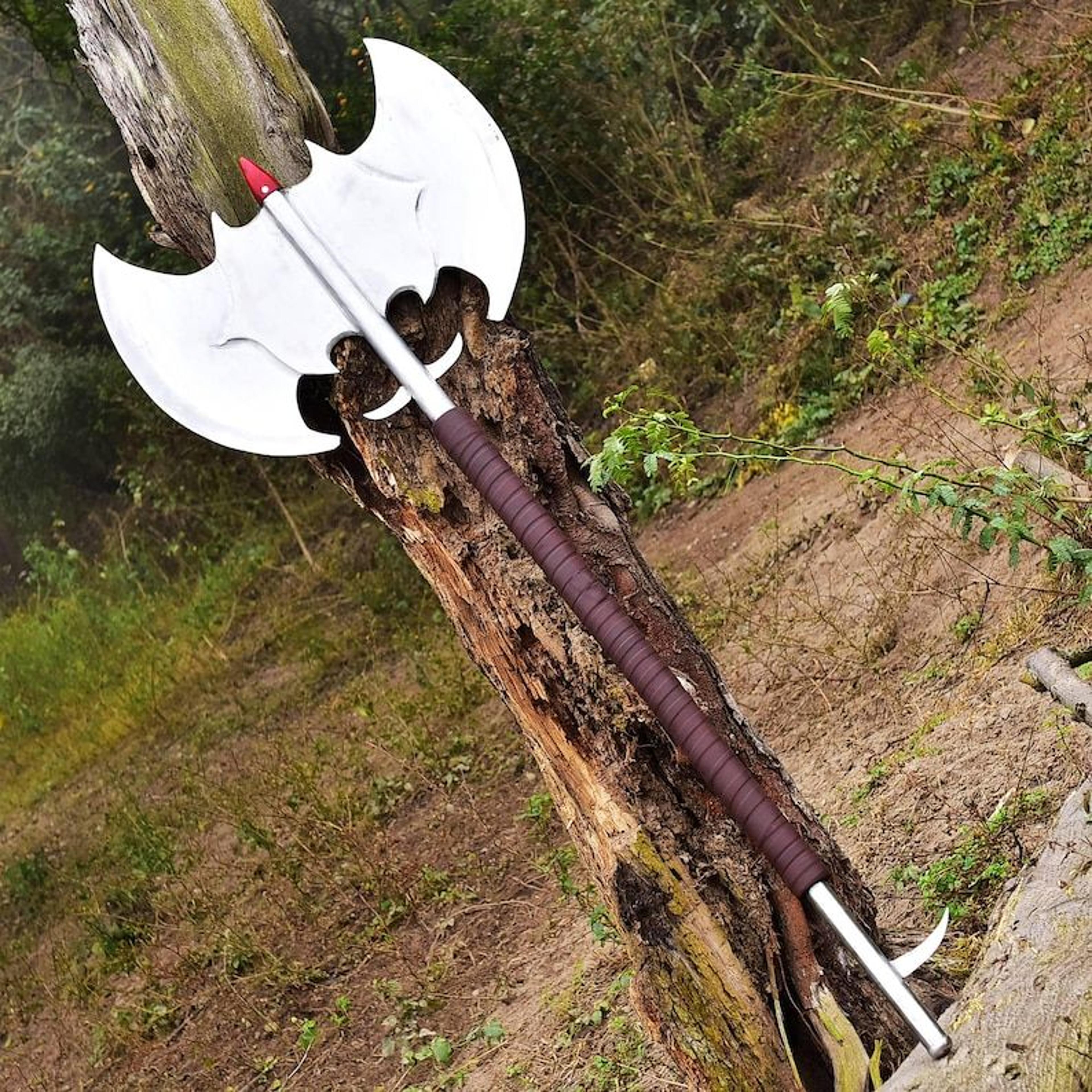 handmade double head 38" larger axe leather sheath carbon steel camping hatchet personalized gifts for men