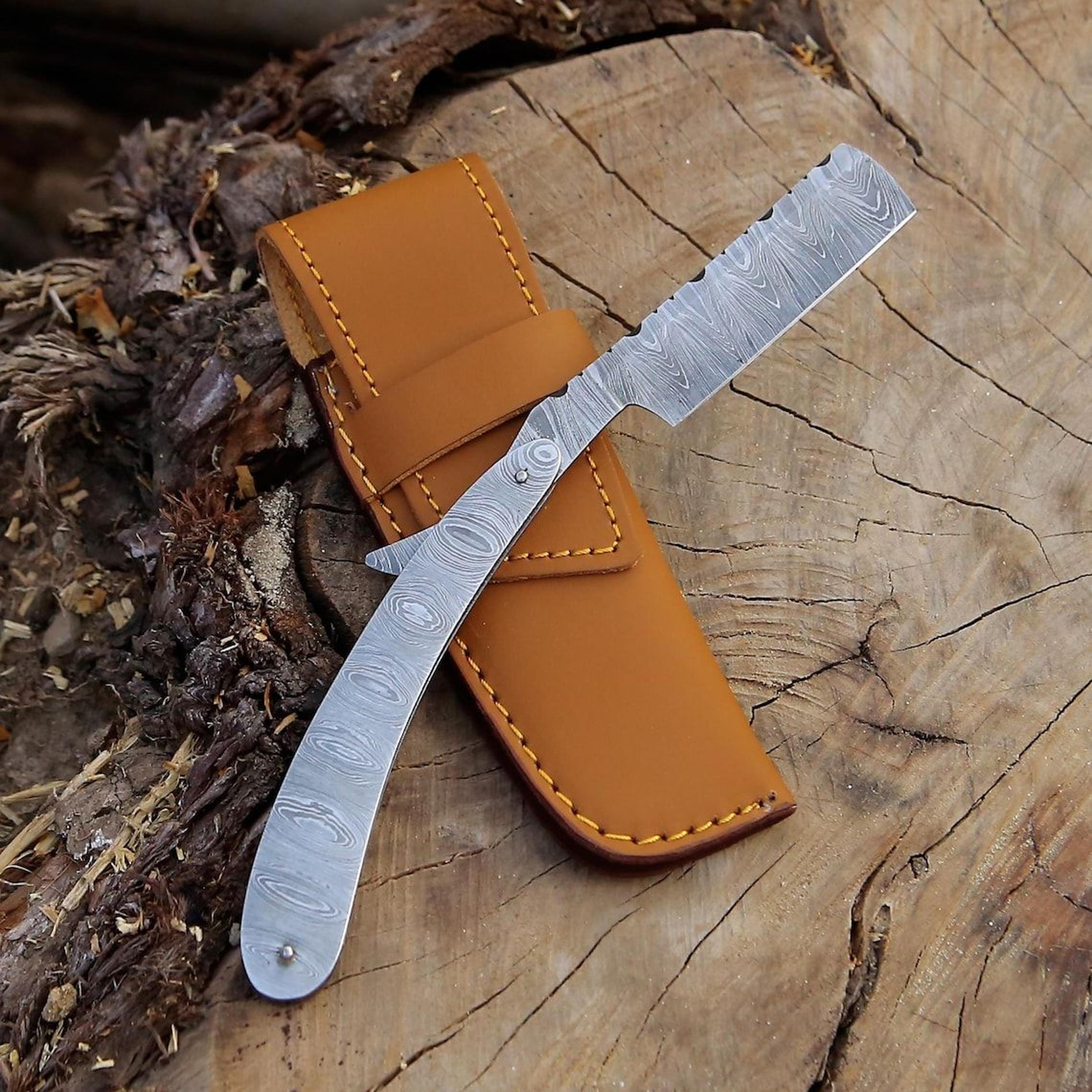 handmade damascus steel personalized straight razor groomsman gift with shaving ready classic barber blade thanksgiving