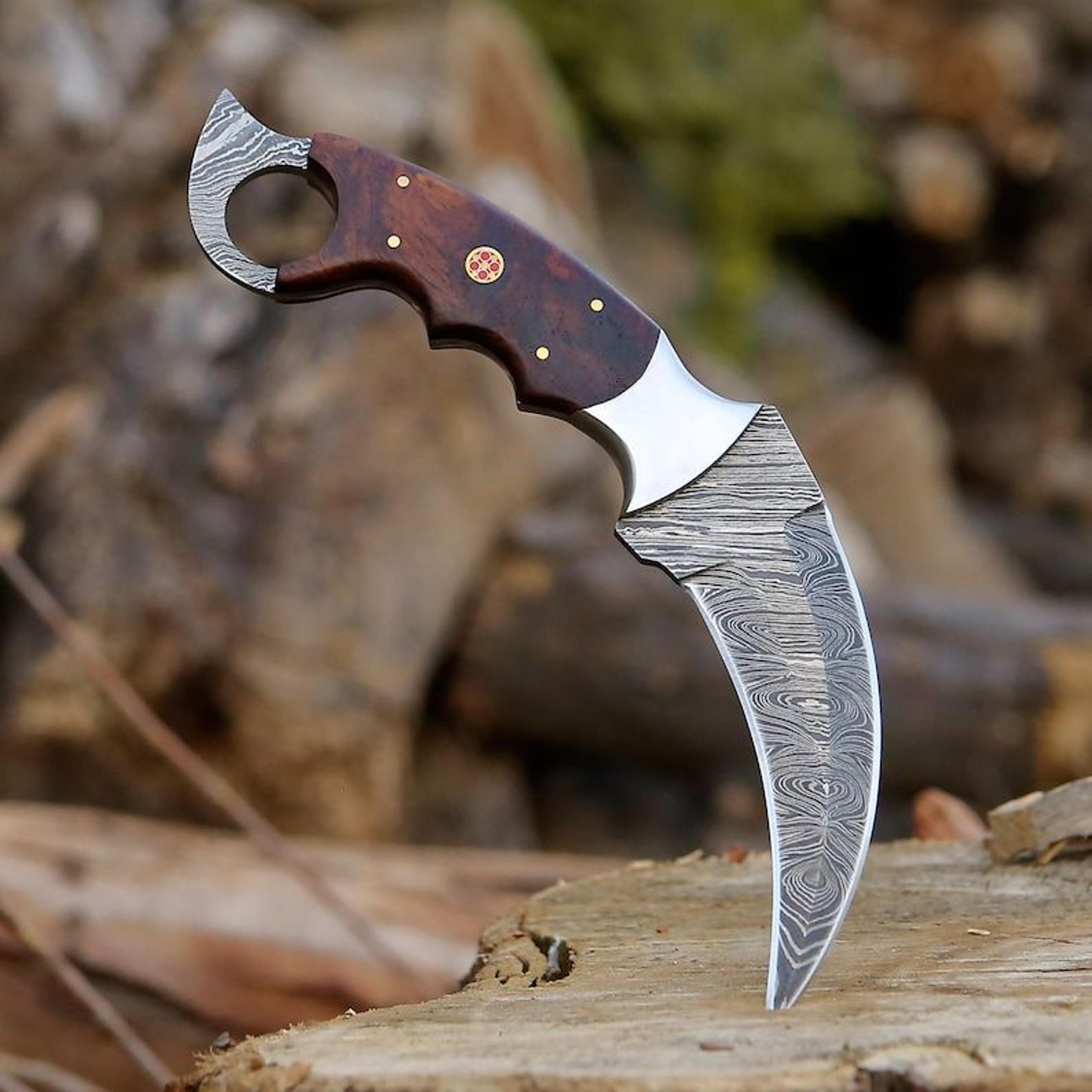 karambit knife - fixed blade with sheath - claw knife sharp blade karambits for men & women edc (rose wood)