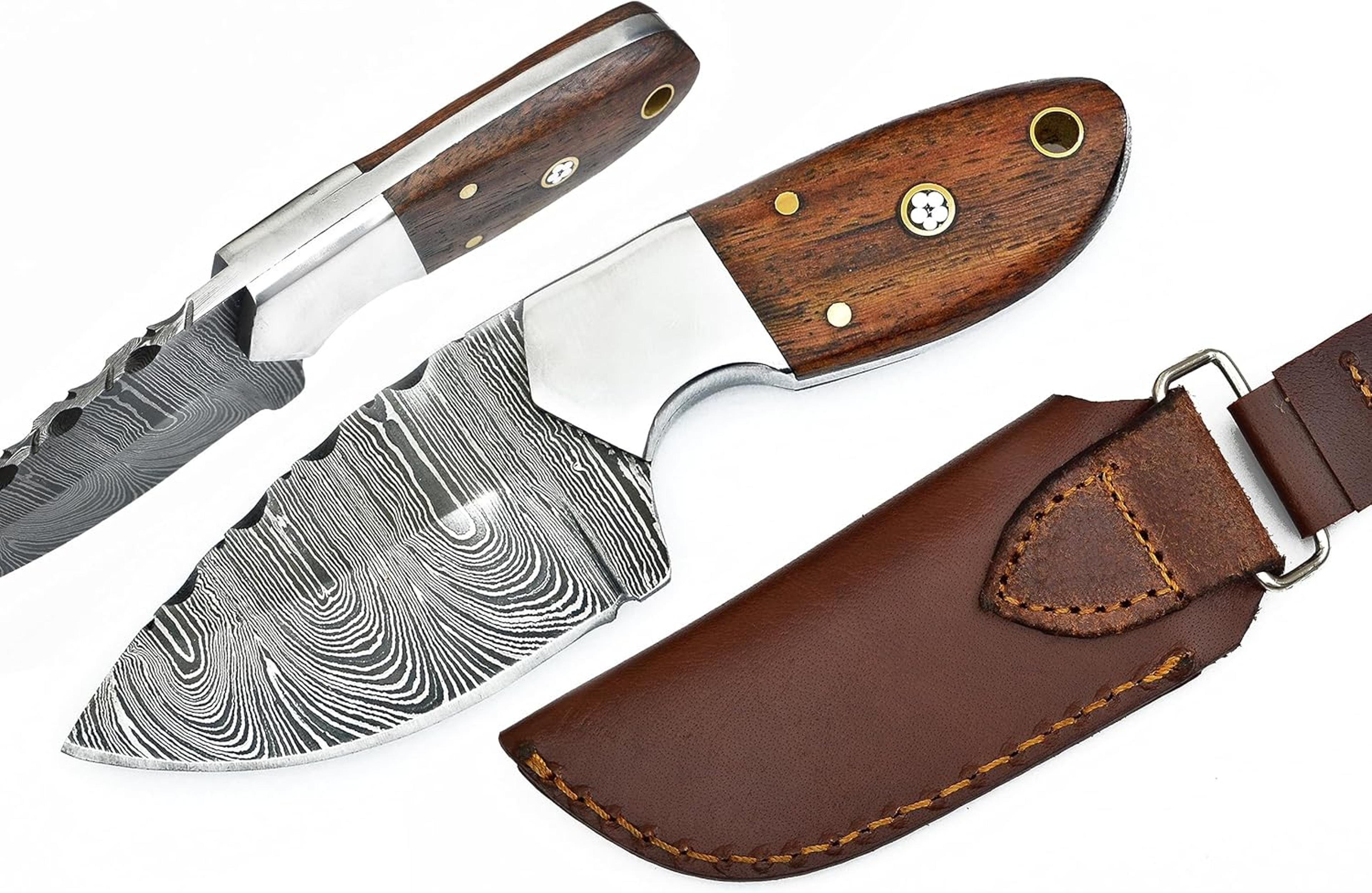 handmade damascus skinning knife - edc fixed blade hunting knife for skinning, camping, bushcrafting and outdoor