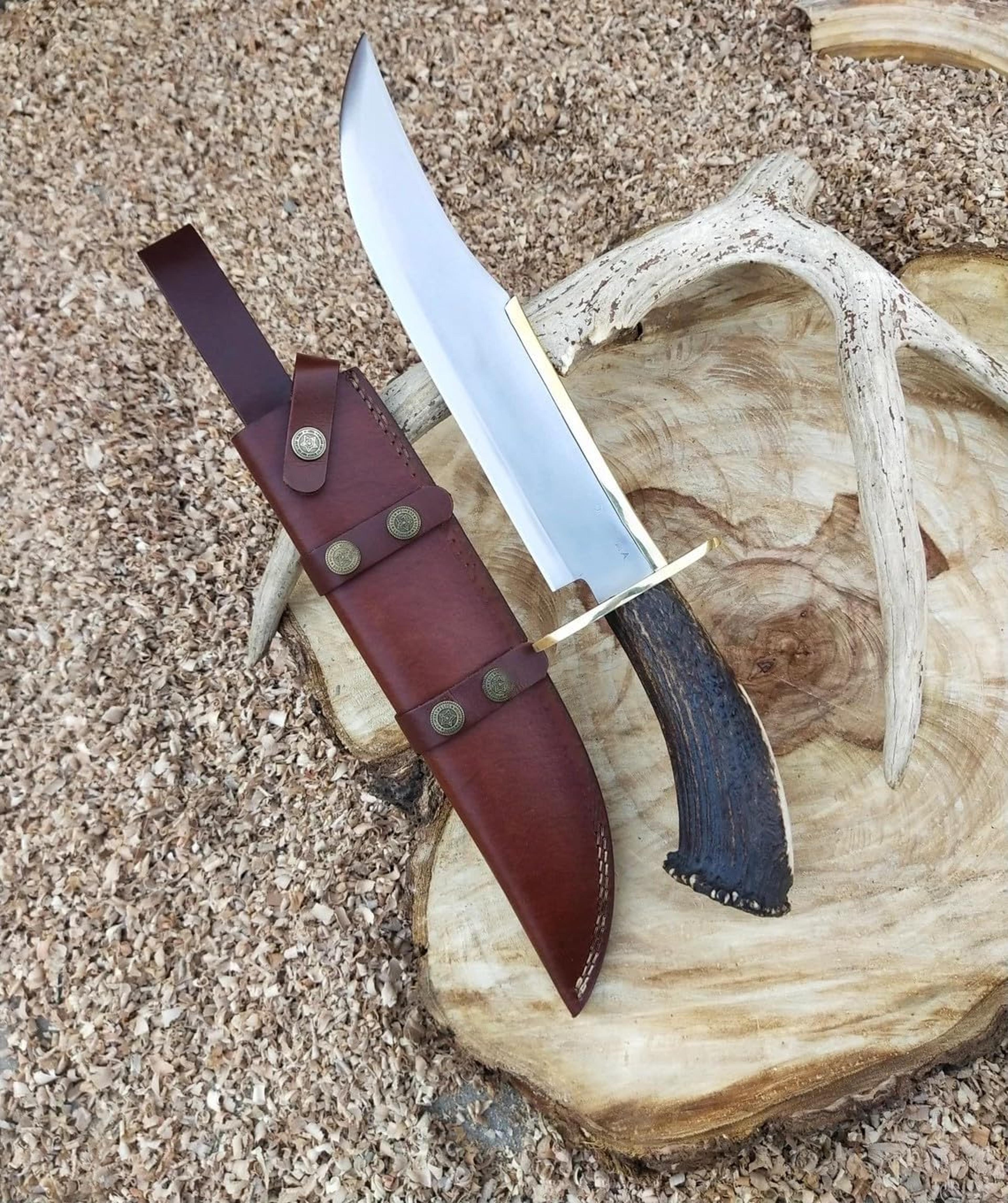 handmade d2 steel 18 hunting camping bowie knife with stag horn handle edc fixed blade knives for camping