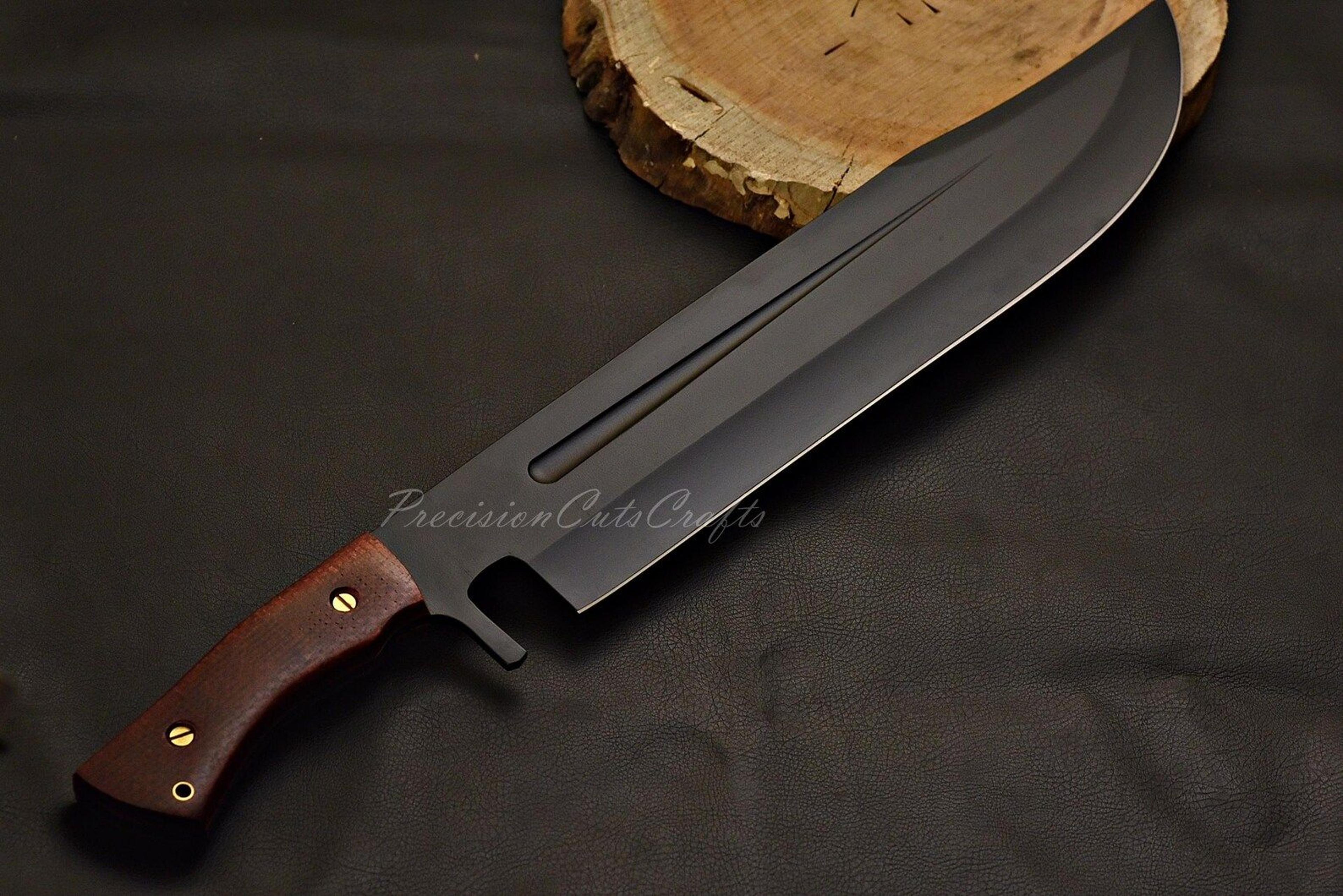 heavy-duty german steel bowie knife | black finish field blade | tactical black coating