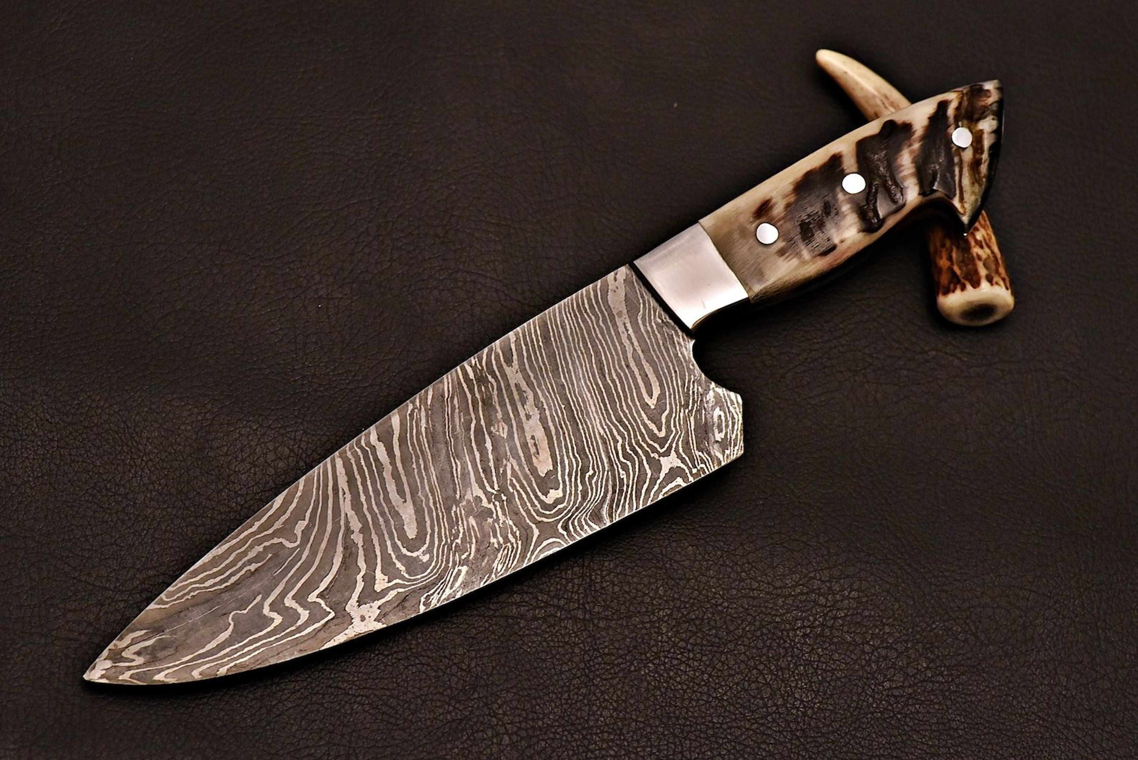 damascus steel cooking knife | artisan chef blade with ram horn handle | birthday gifts