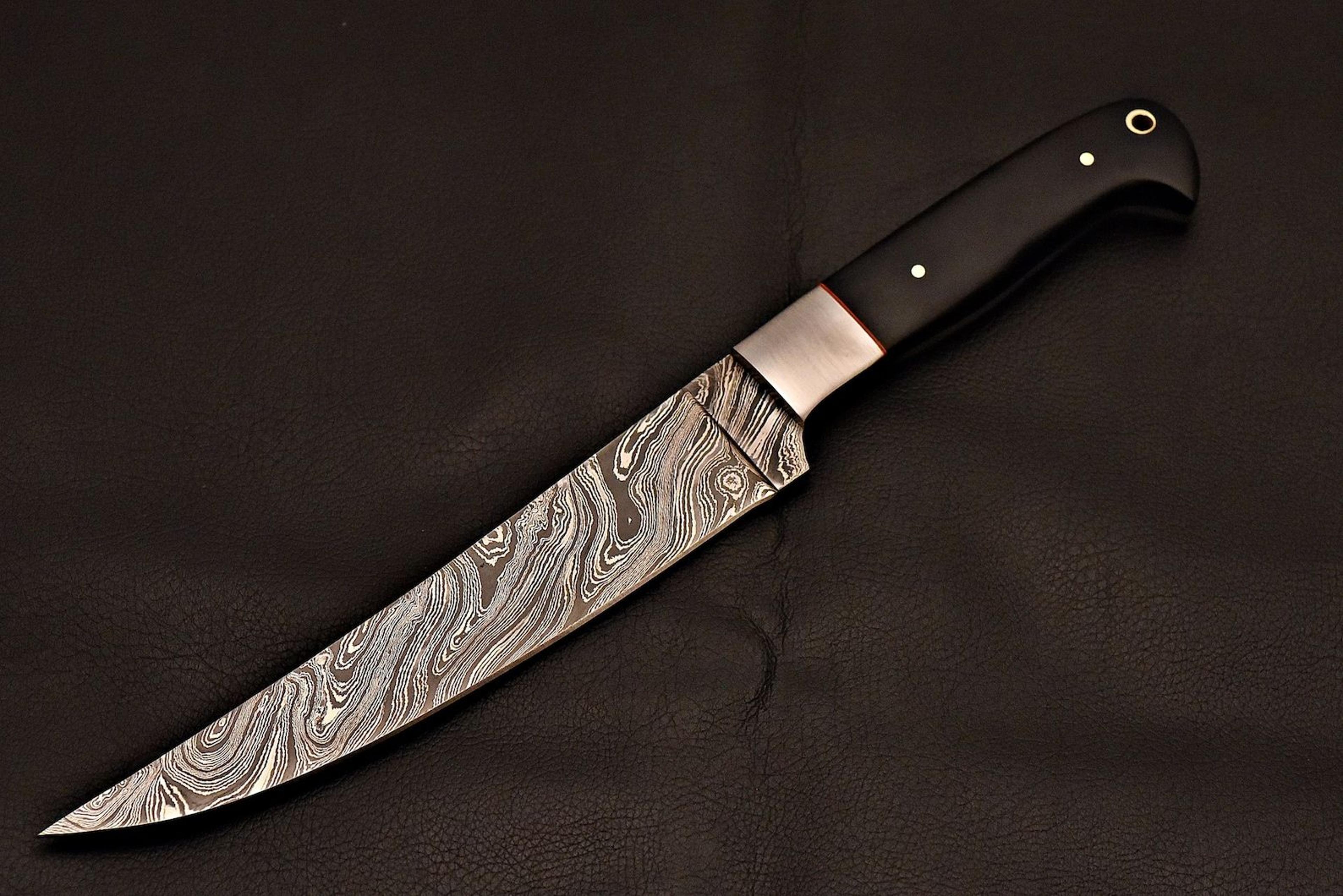 damascus steel chef knife | handcrafted cooking blade with leather sheath | housewarming gifts