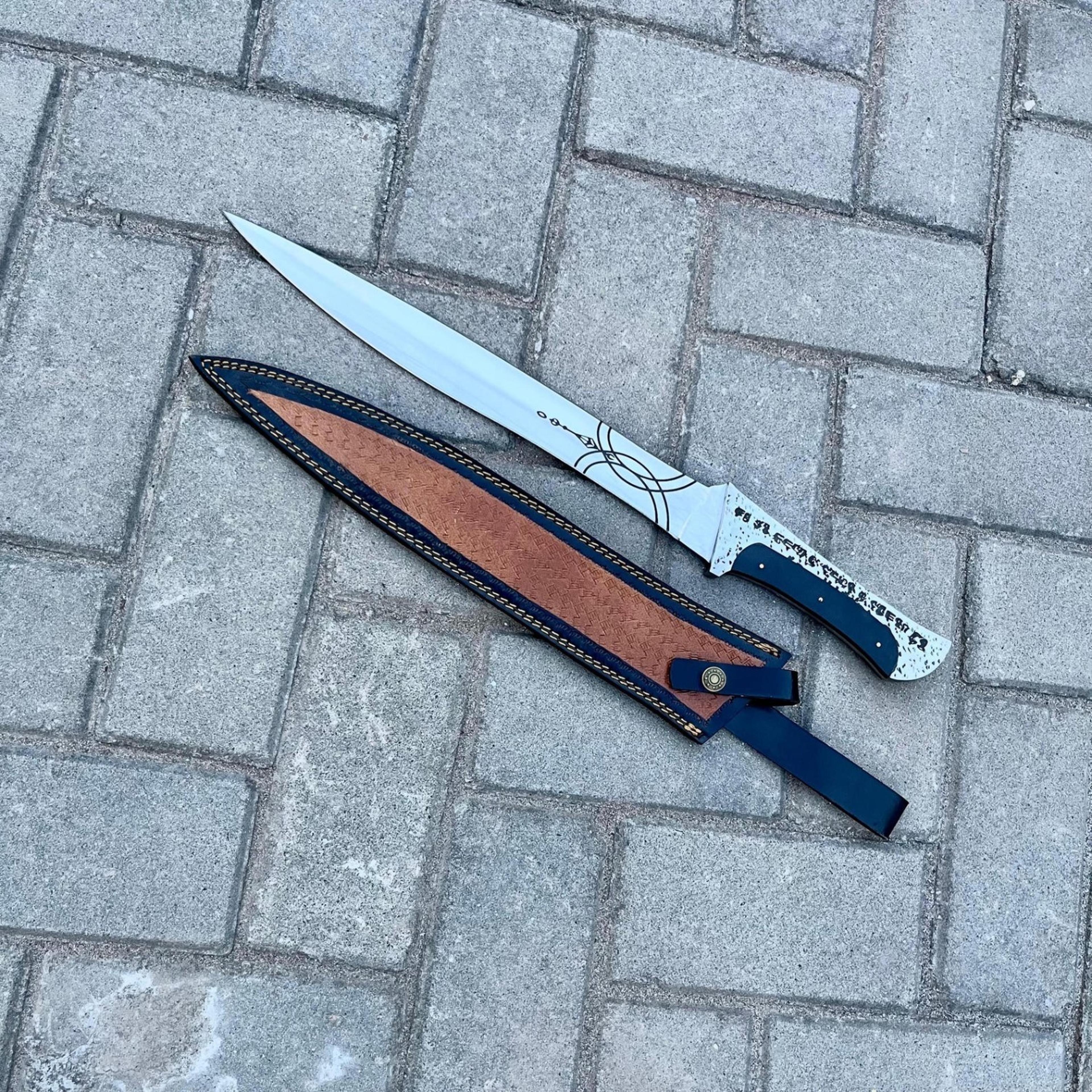 19in dune paul atreides crysknife replica carbon steel blade black handle & leather sheath for display