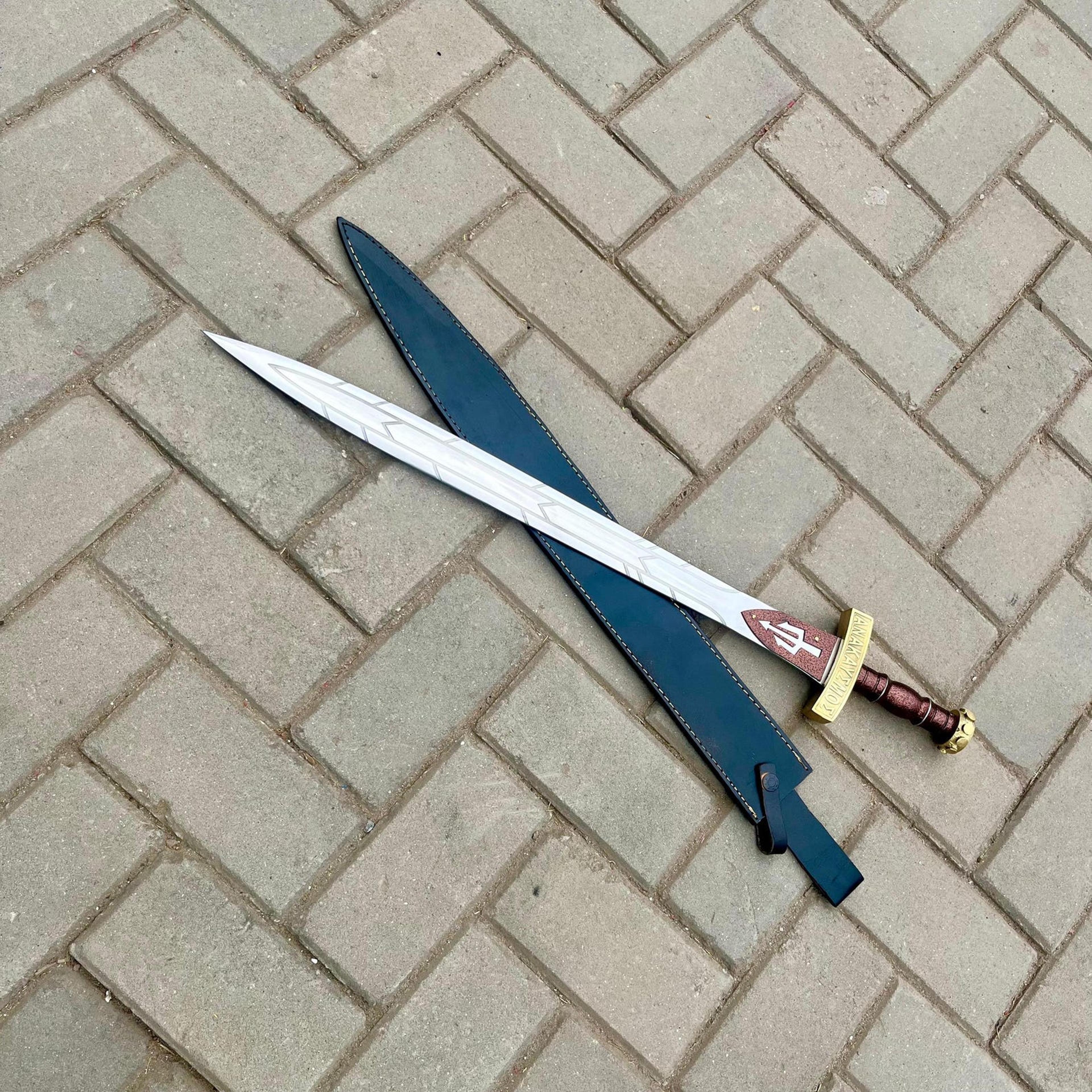 riptide anaklusmos sword replica percy jackson stainless steel blade with black trident sheath