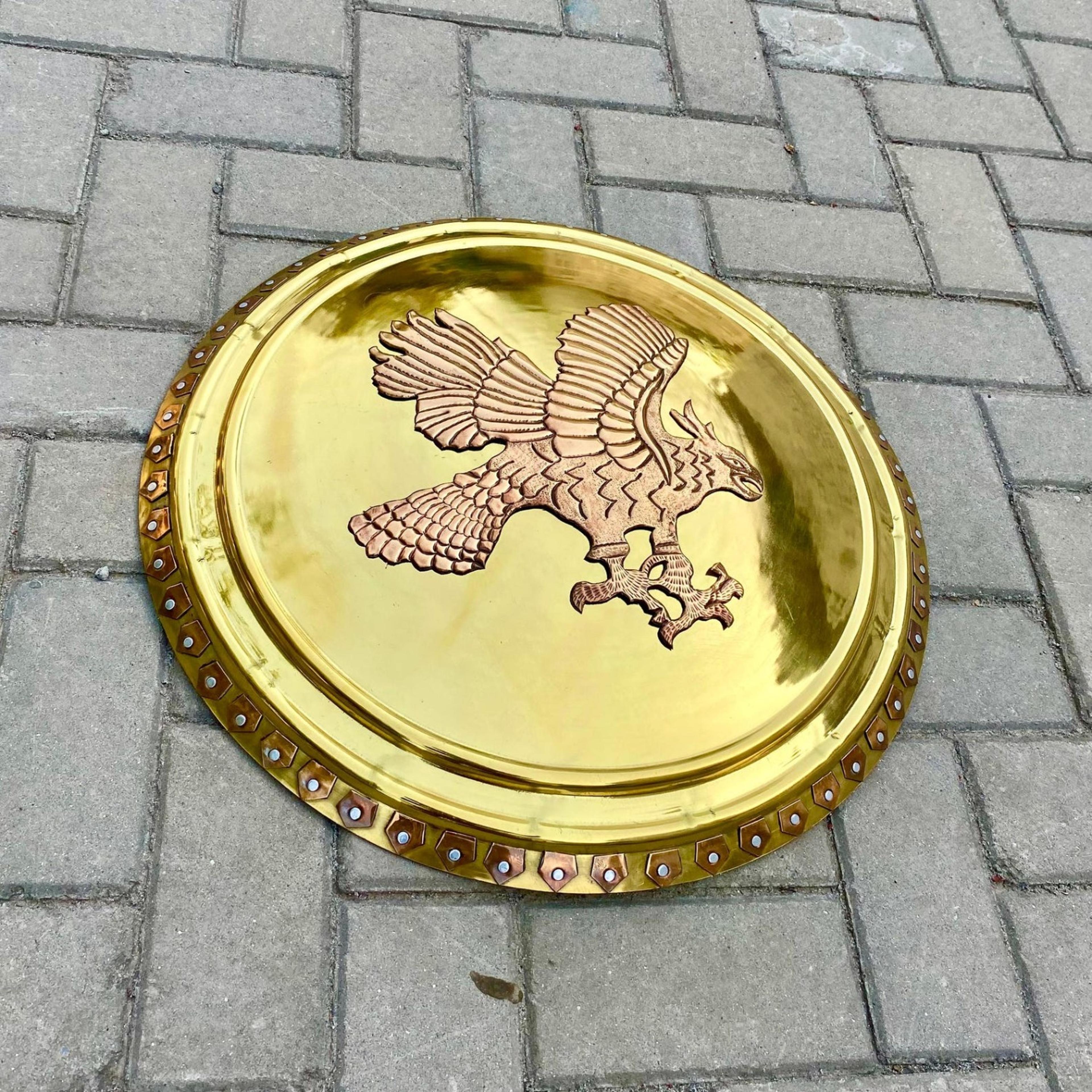 24in clash of the titans mirror shield brass copper eagle round shield for display, cosplay & collectors