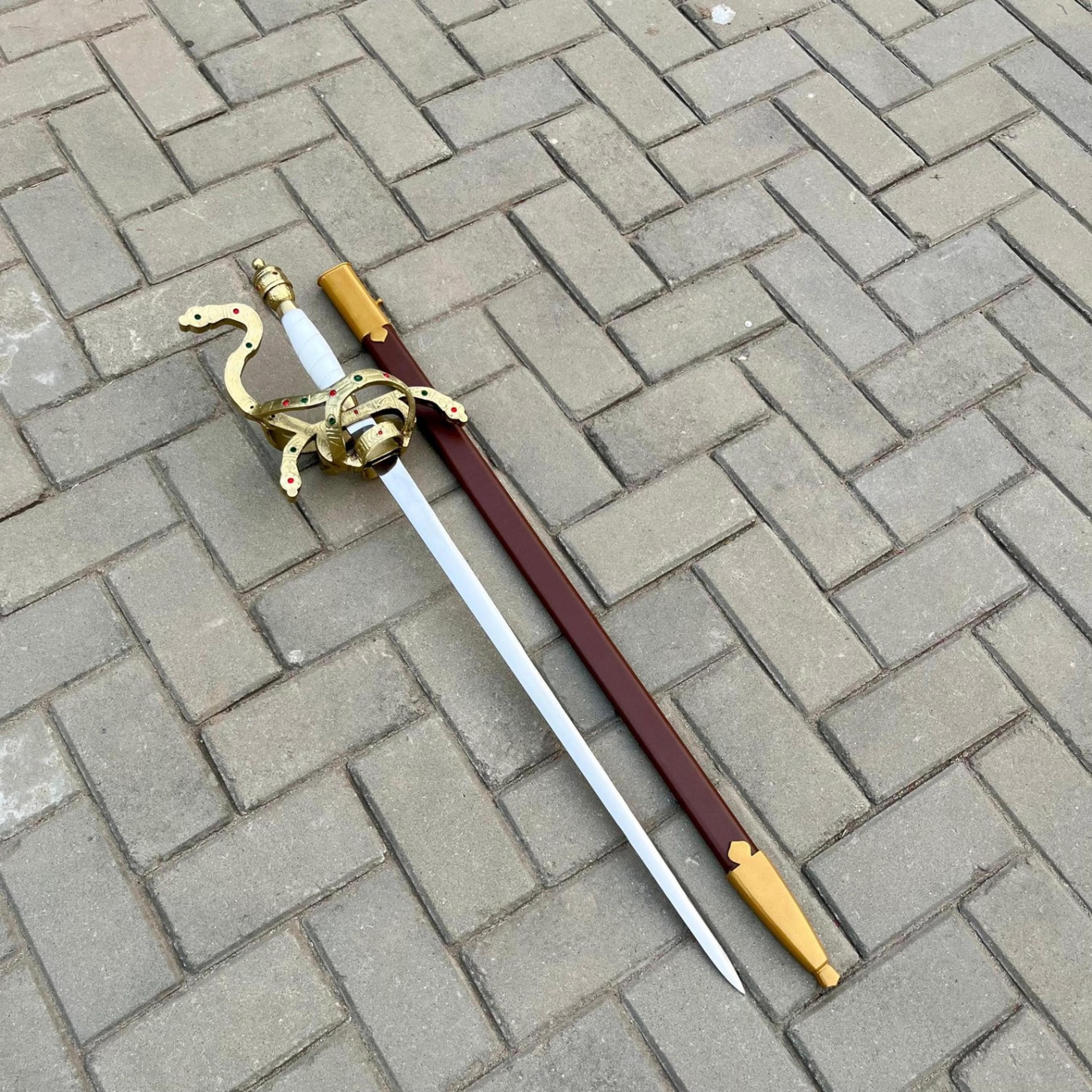 36in toledo salamanca sword replica highlander gold snake hilt stainless steel blade with burgundy scabbard
