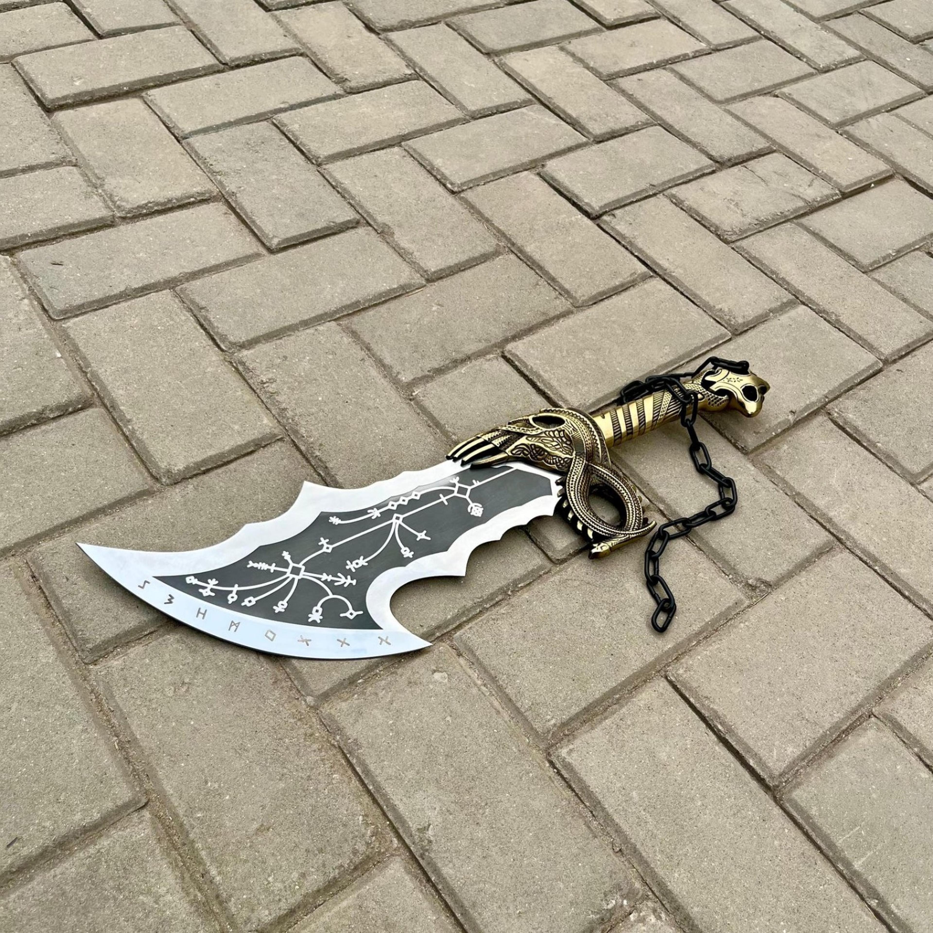 19in fantasy dragon rune dagger stainless steel curved blade ornate serpent hilt chain for display