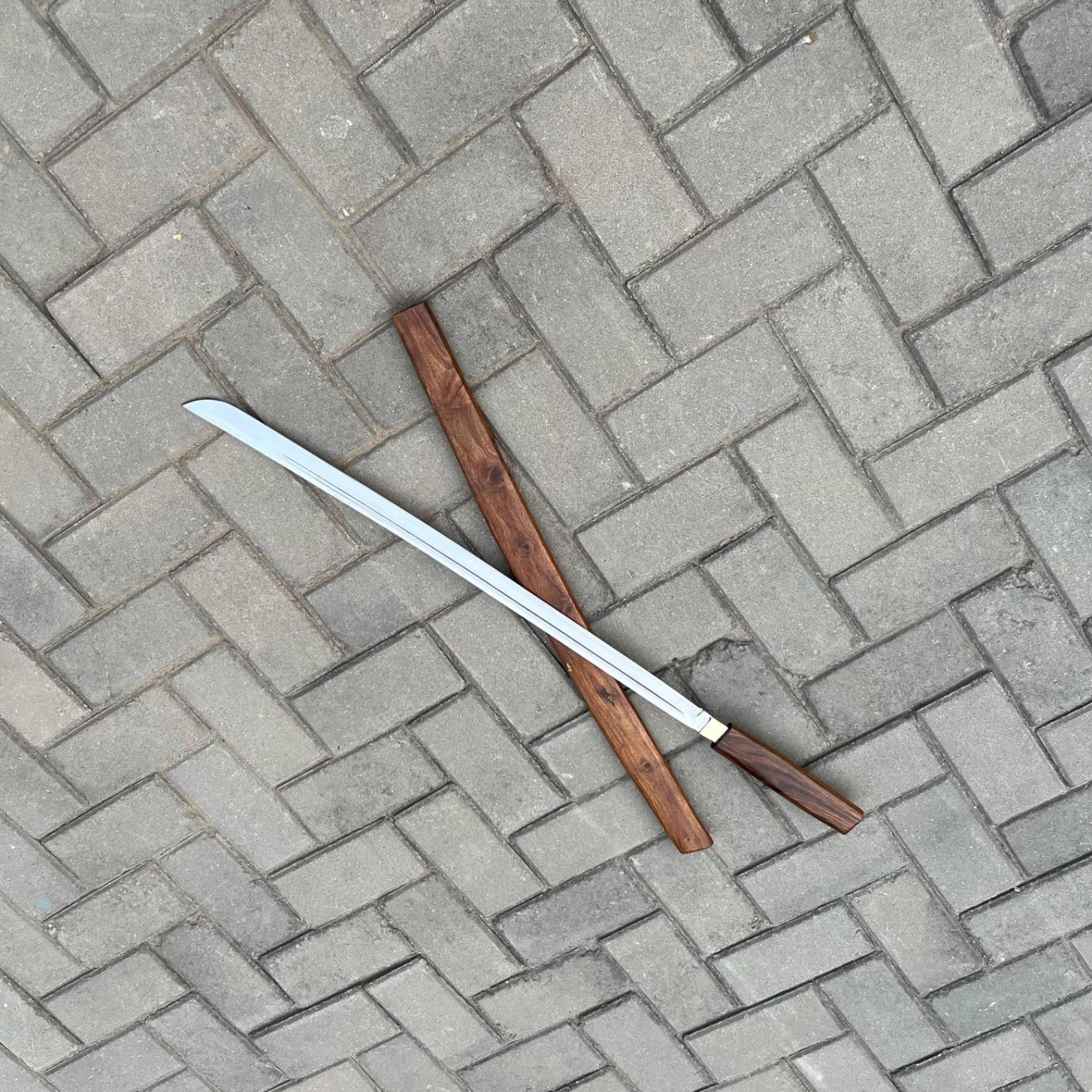 36in japanese shirasaya katana replica steel blade rosewood handle & matching wooden scabbard for display