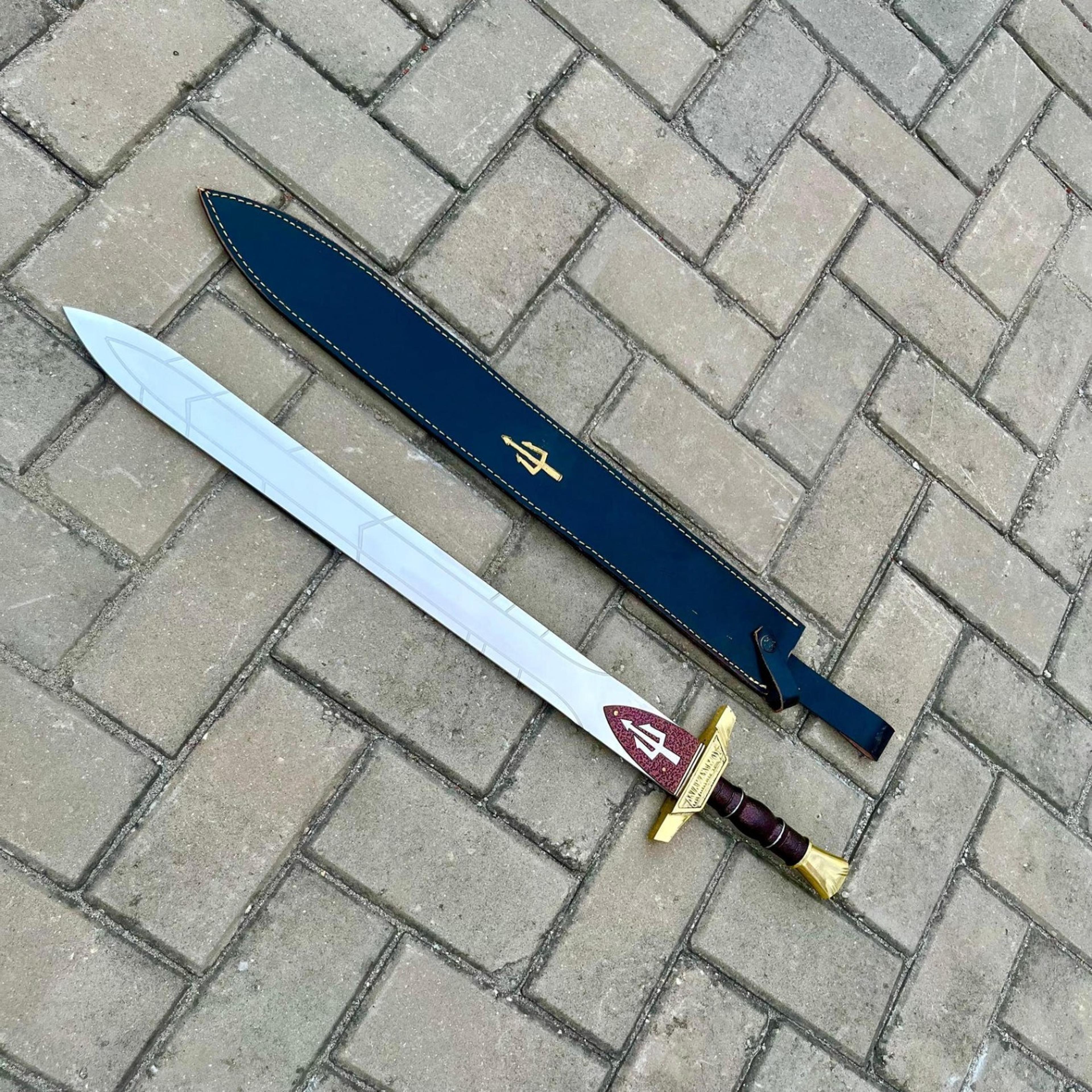 31in riptide anaklusmos sword replica percy jackson stainless steel blade with black trident sheath