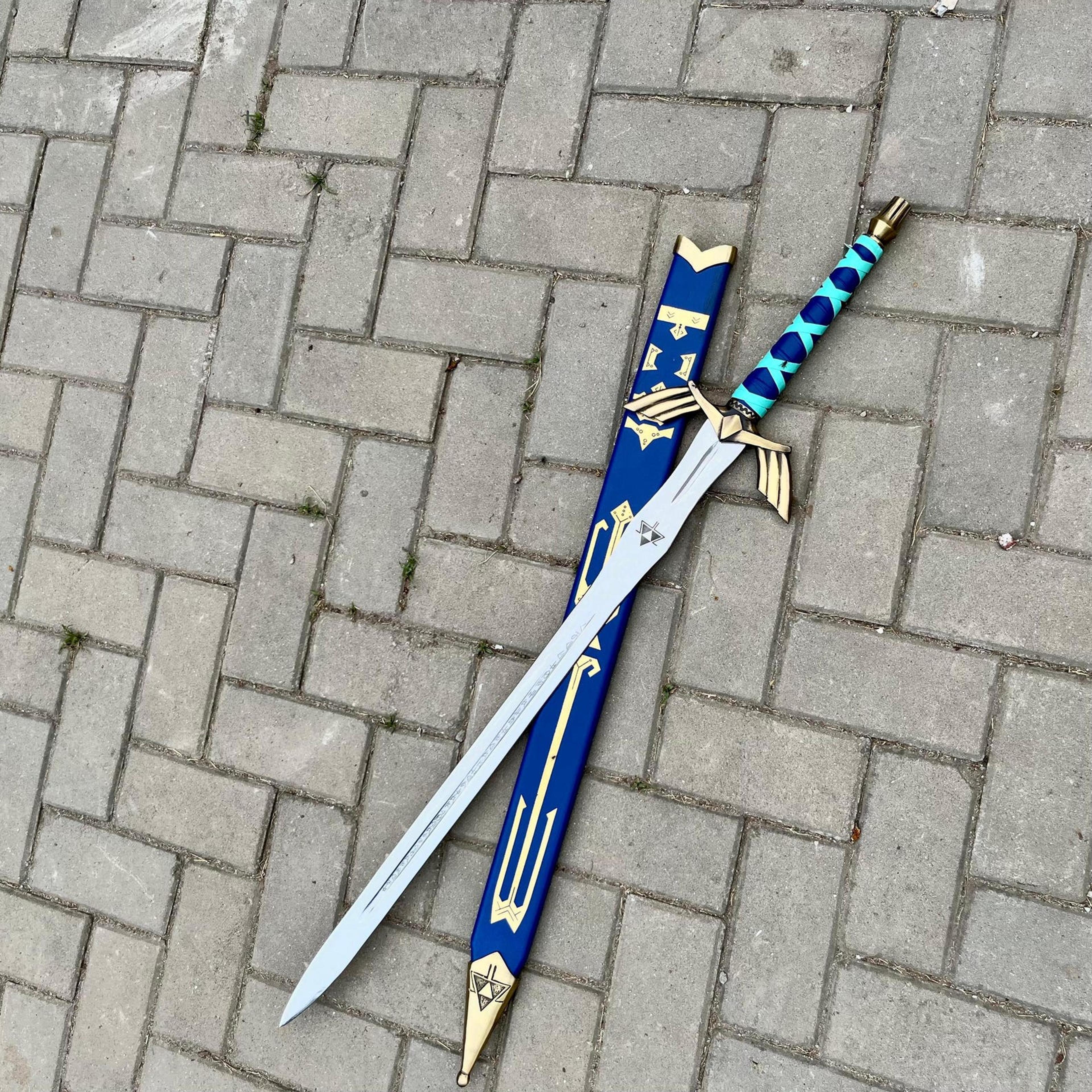 40in legend of zelda master sword replica stainless steel blade with blue gold scabbard for display & collectors