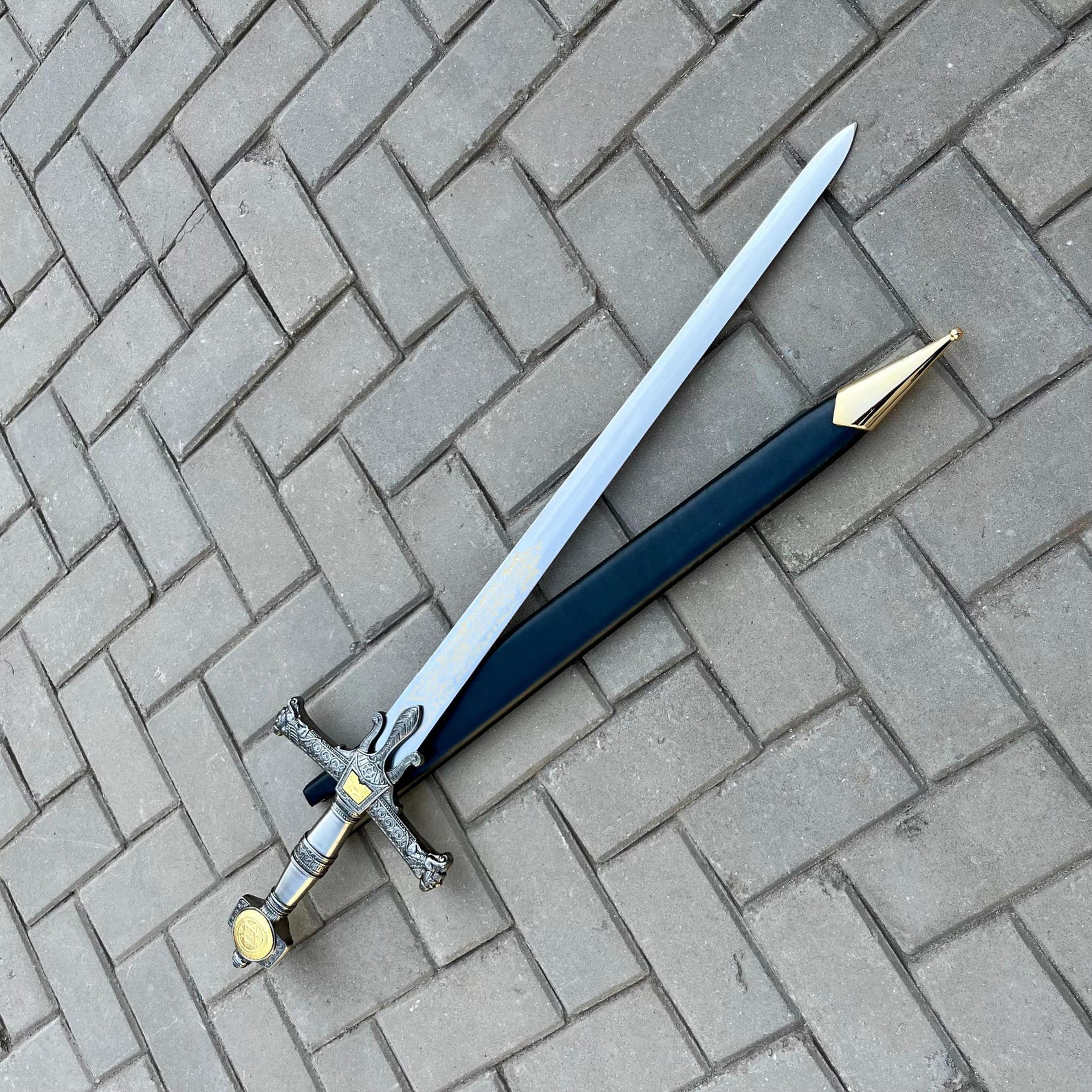 36in king solomon sword replica stainless steel medieval crusader blade with black scabbard