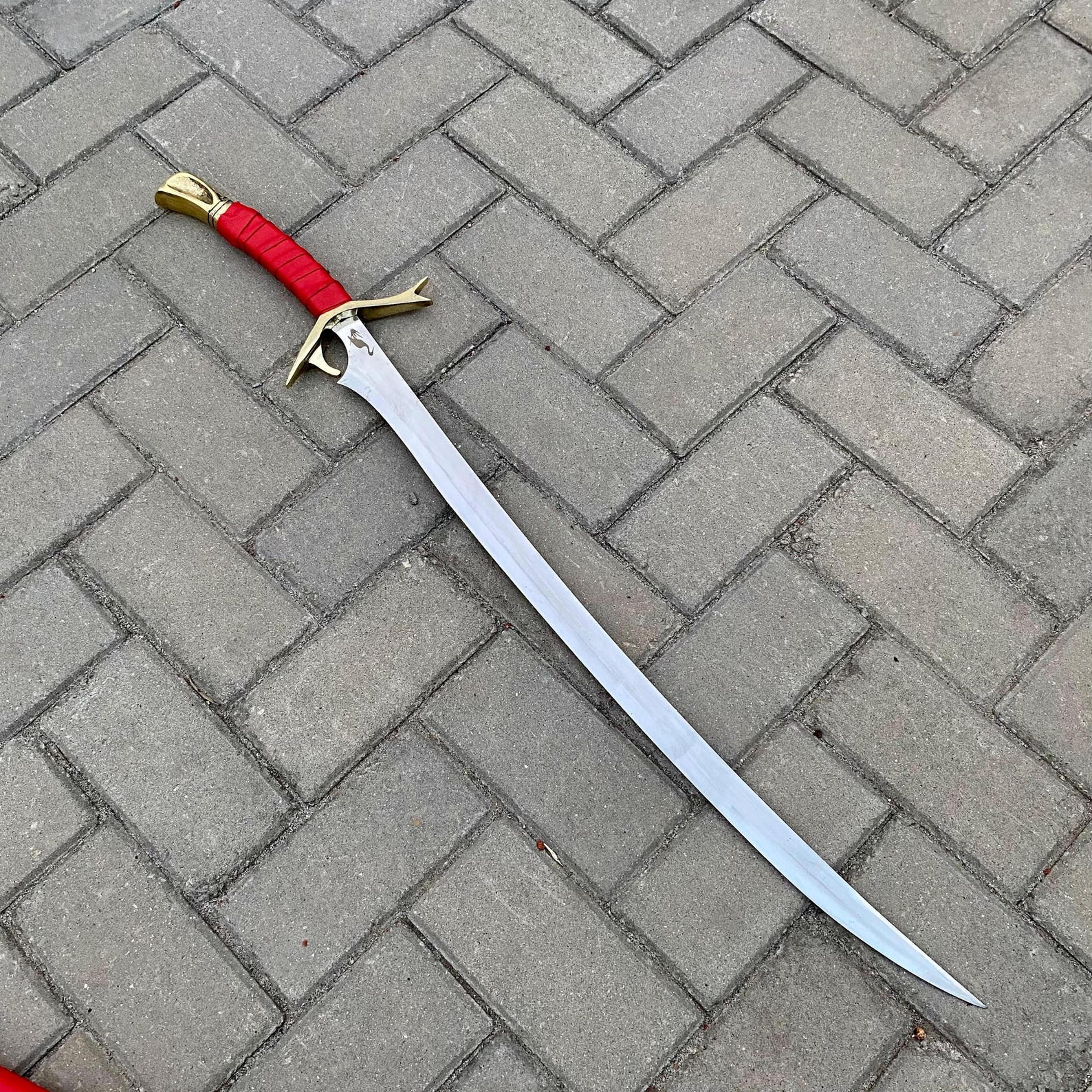 40in heron mark sword replica wheel of time rand thor curved steel blade with red scabbard