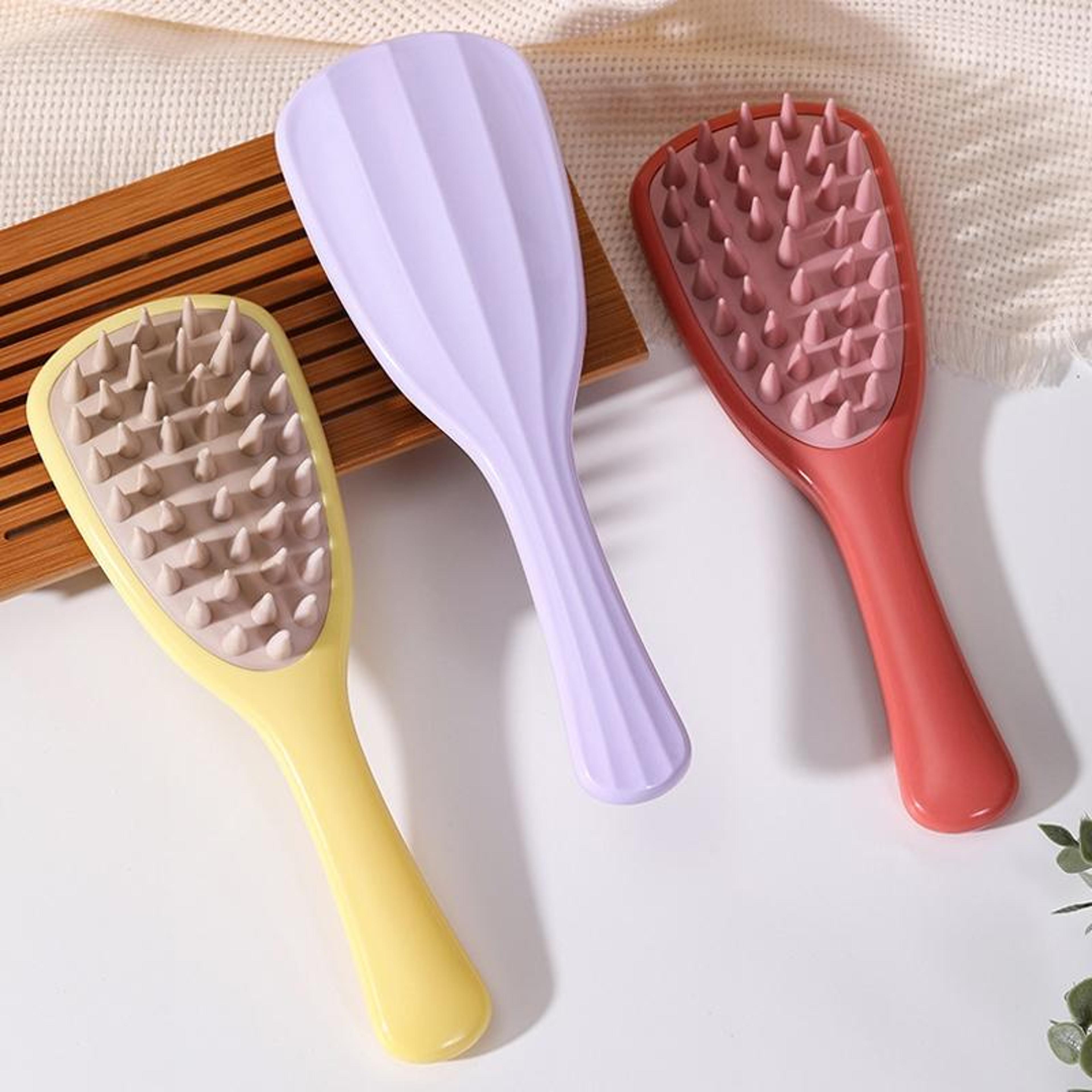 leaf shampoo brush massager with silicone coarse teeth handle