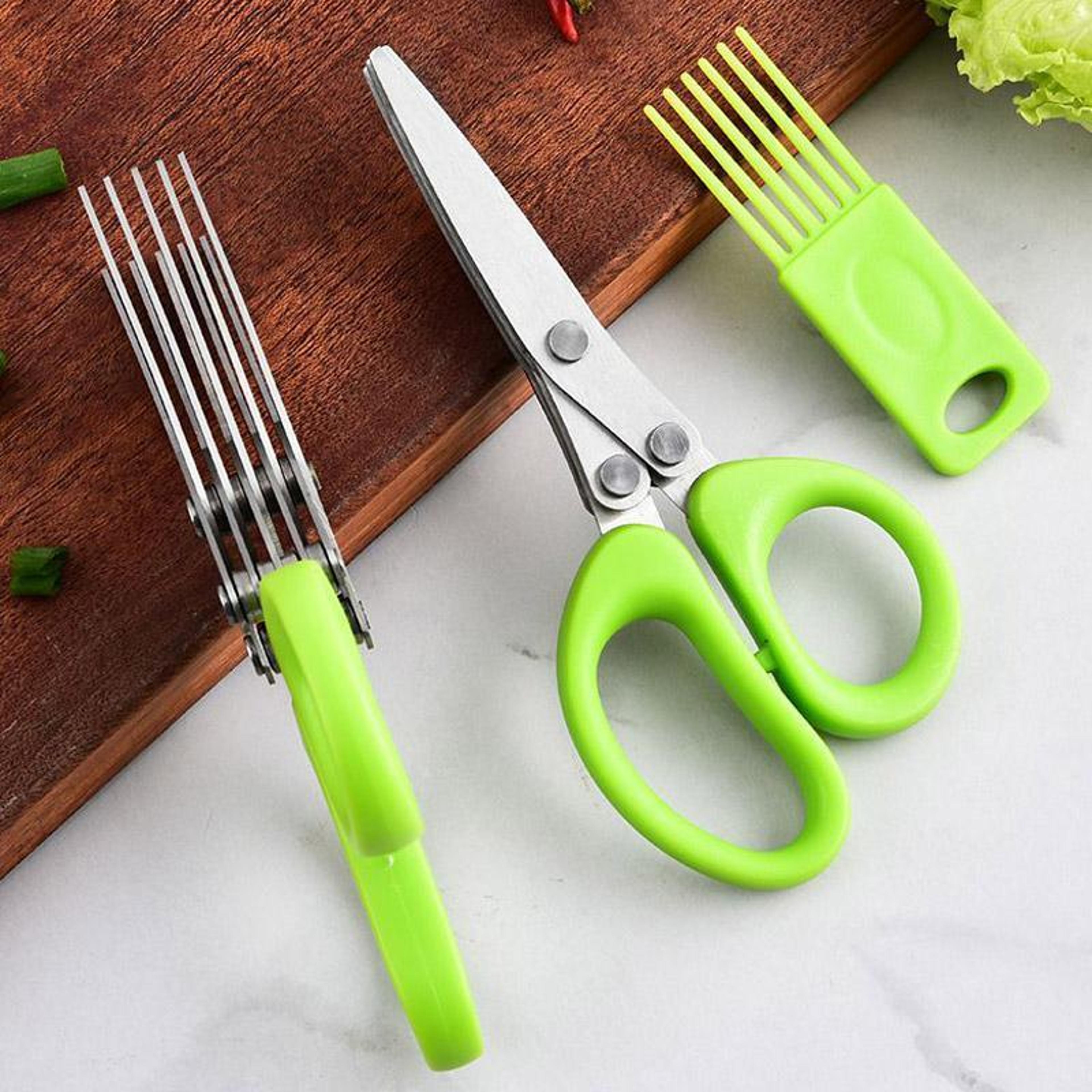 multi function stainless steel scallion scissors for kitchen multi-blade herb & vegetable cutter