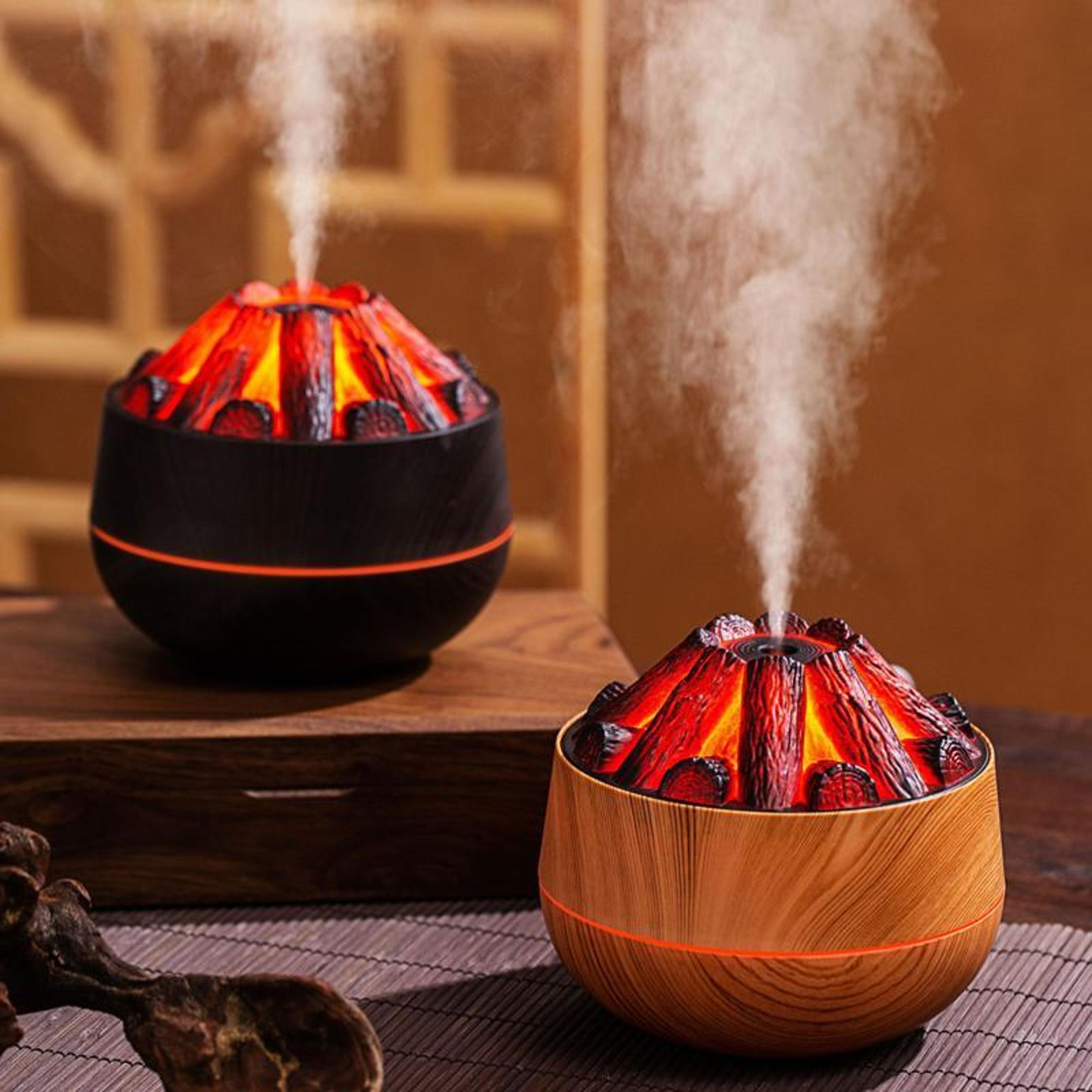 simulated charcoal fire usb humidifier night light with large mist & flame effect