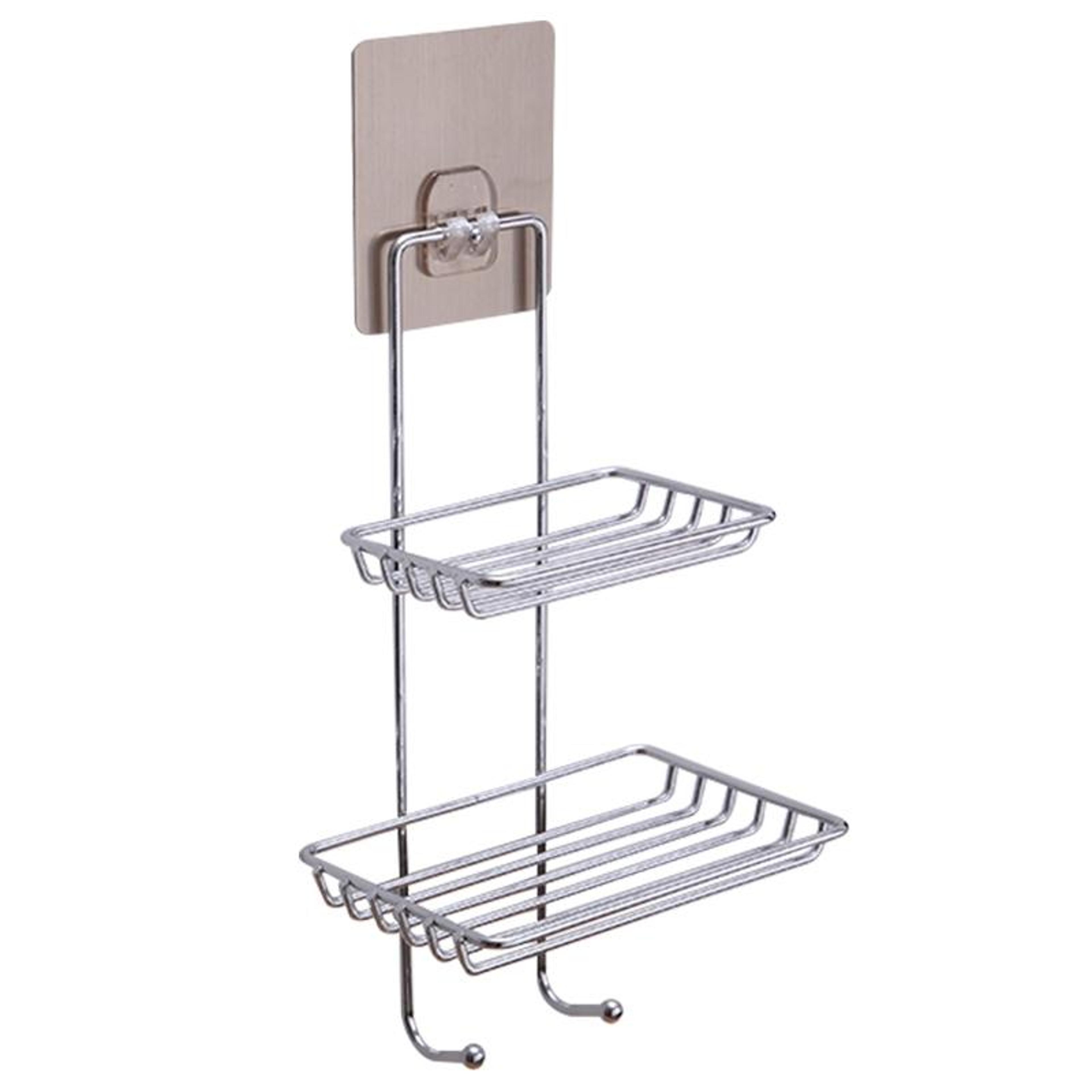 double layer stainless steel soap stand with magic sticker bathroom shelf organizer