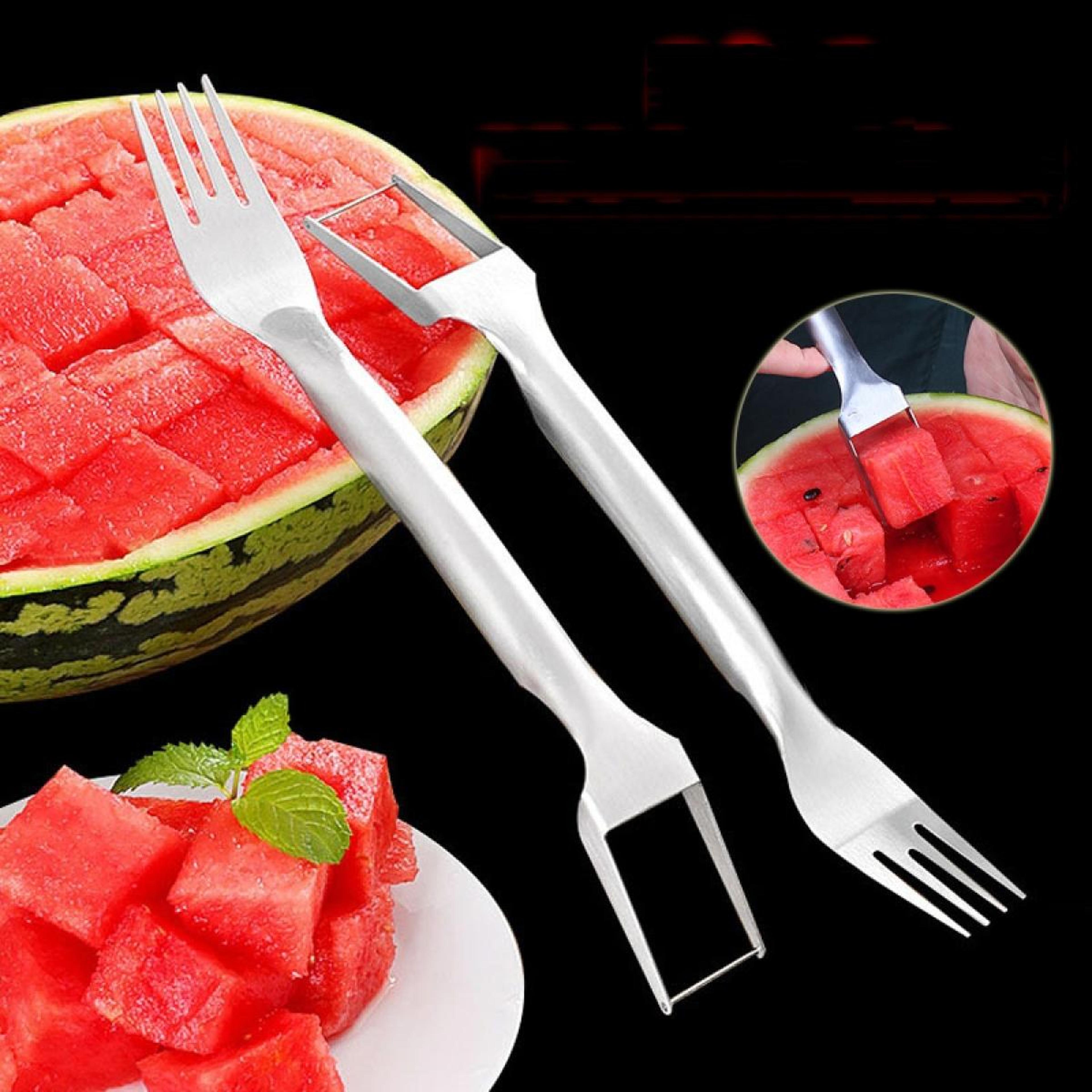 premium watermelon slicer & stainless steel fruit cutter with fork easy kitchen fruit cutting tool