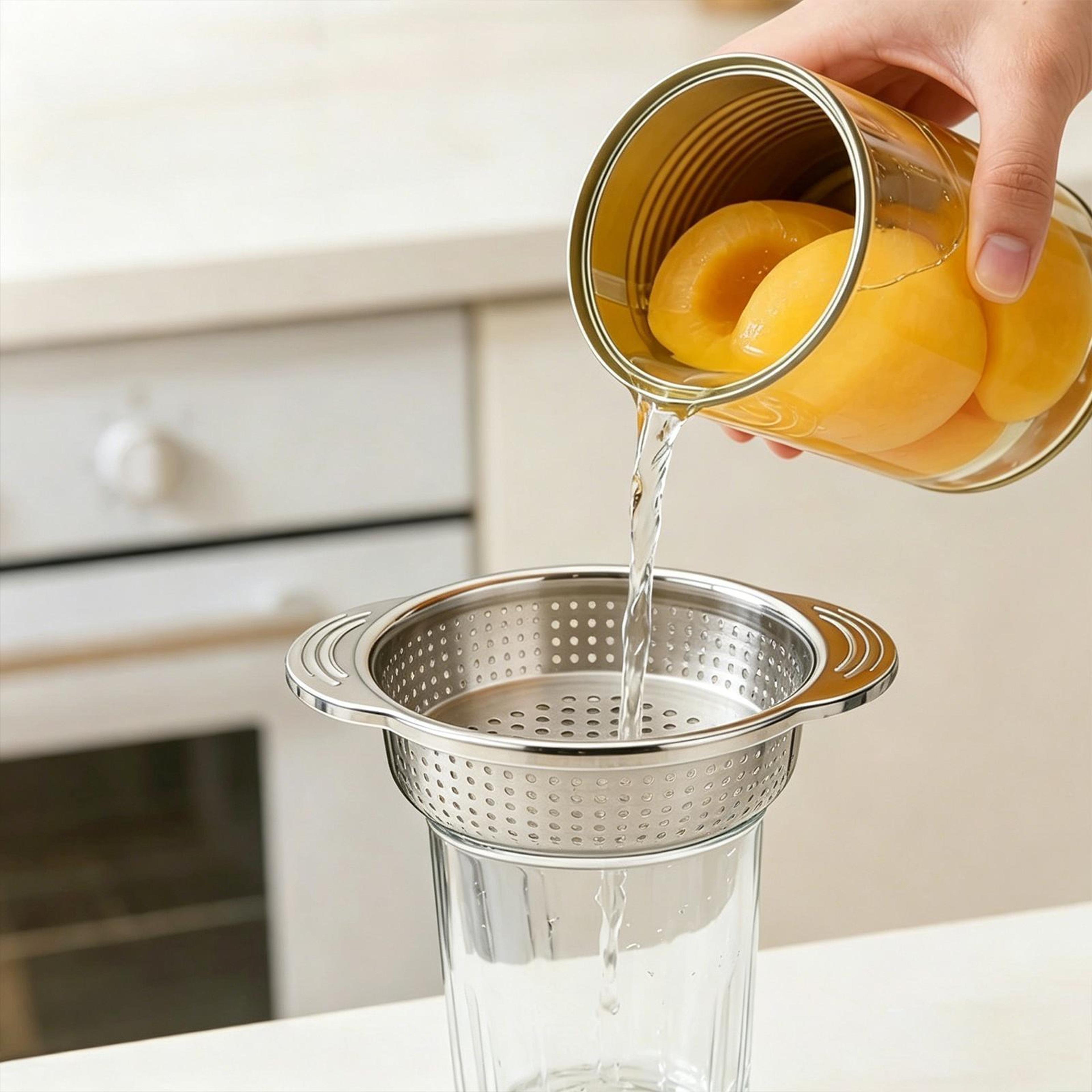 stainless steel can strainer with non slip dual handles
