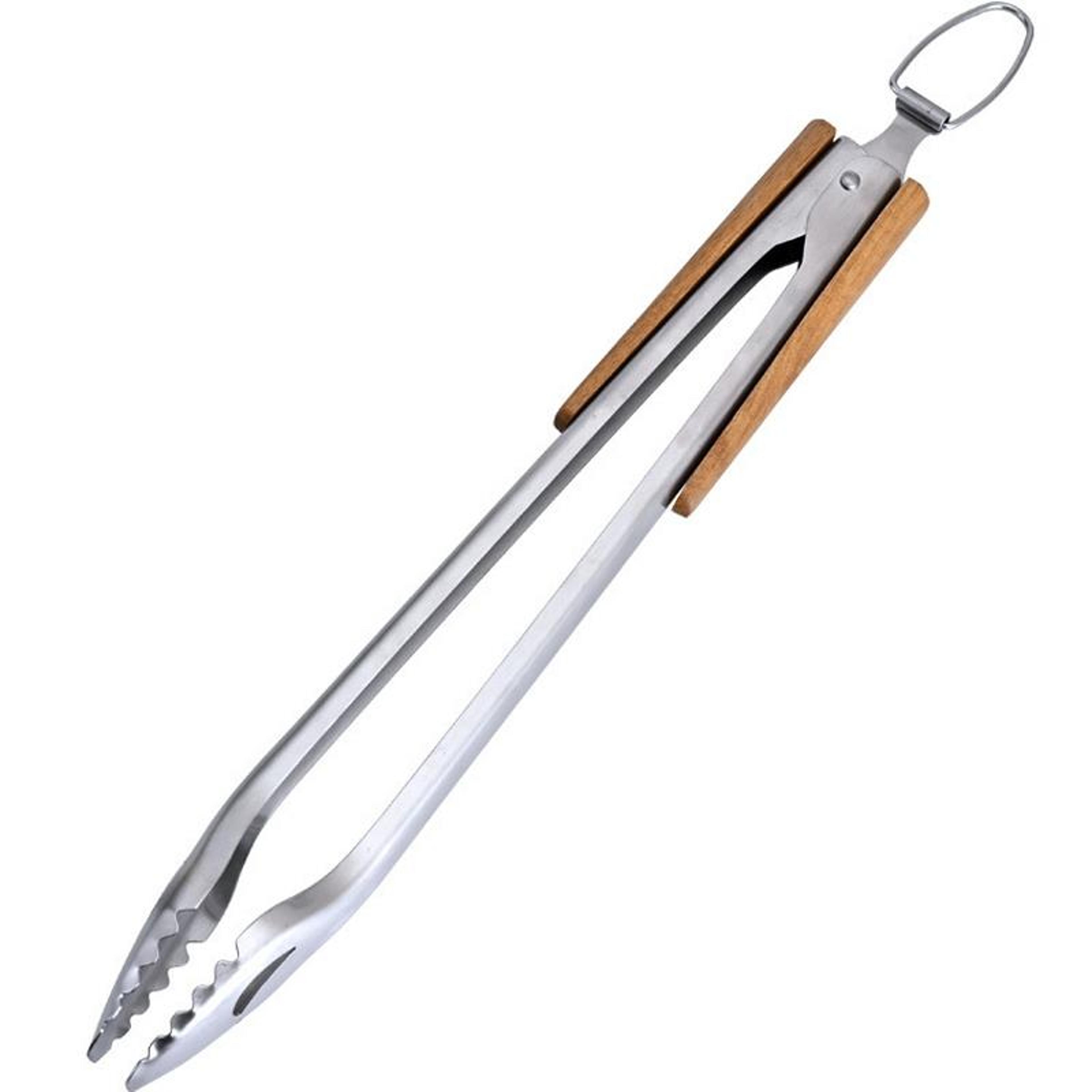 premium stainless steel food tongs with acacia wood handle kitchen & barbecue clip