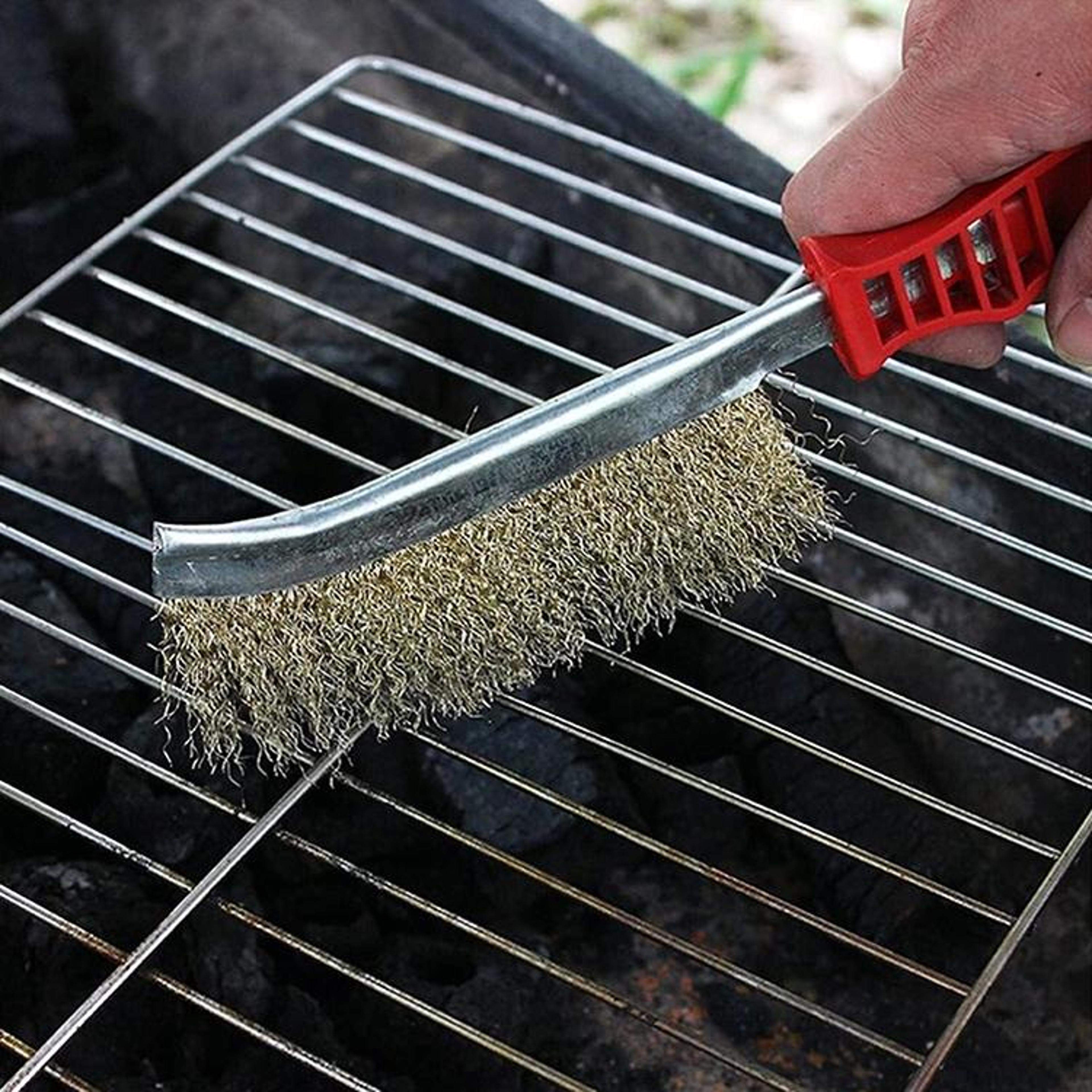 stainless steel bbq grill brush with angled handle for easy grate cleaning