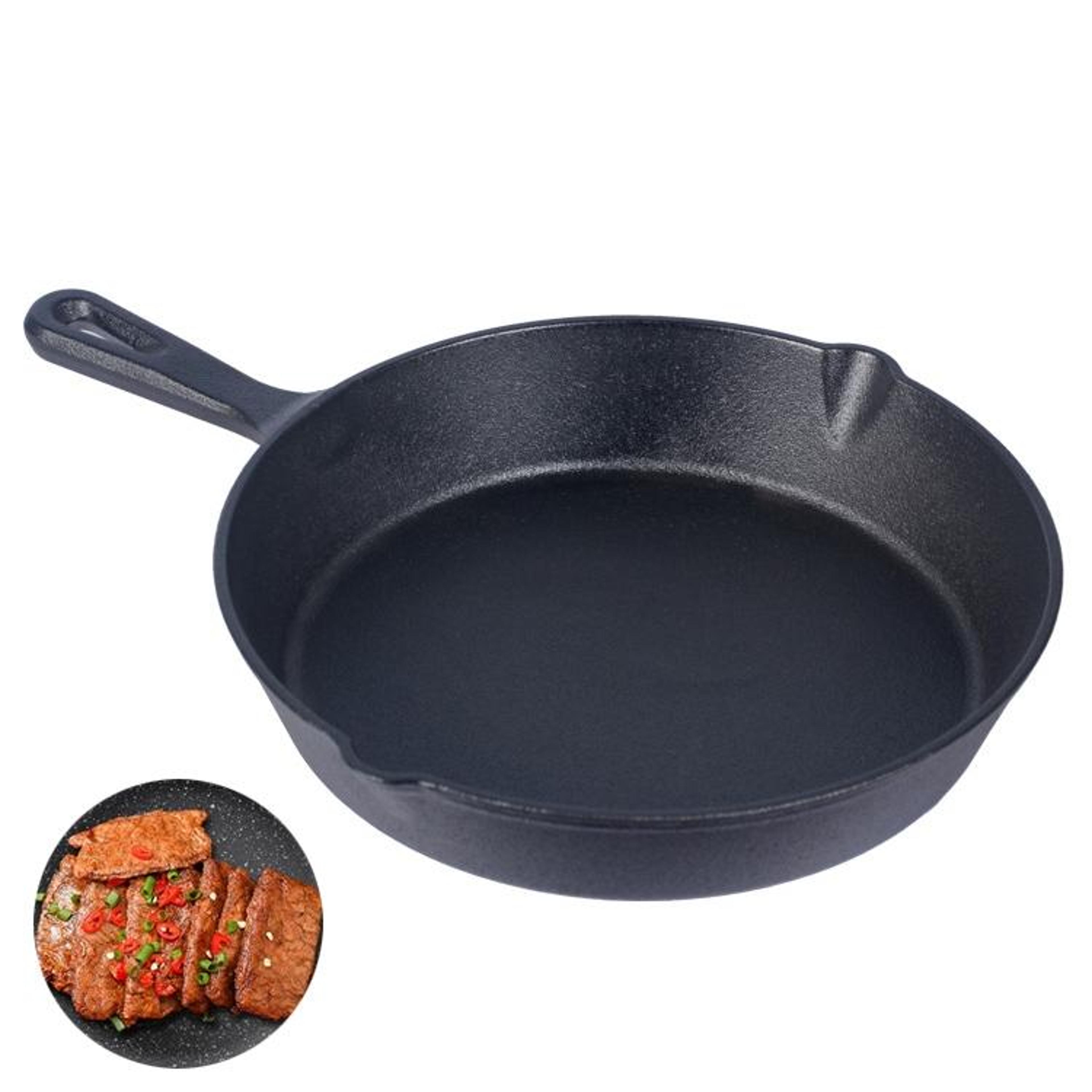 cast iron non stick skillet for gas induction stove and outdoor cooking