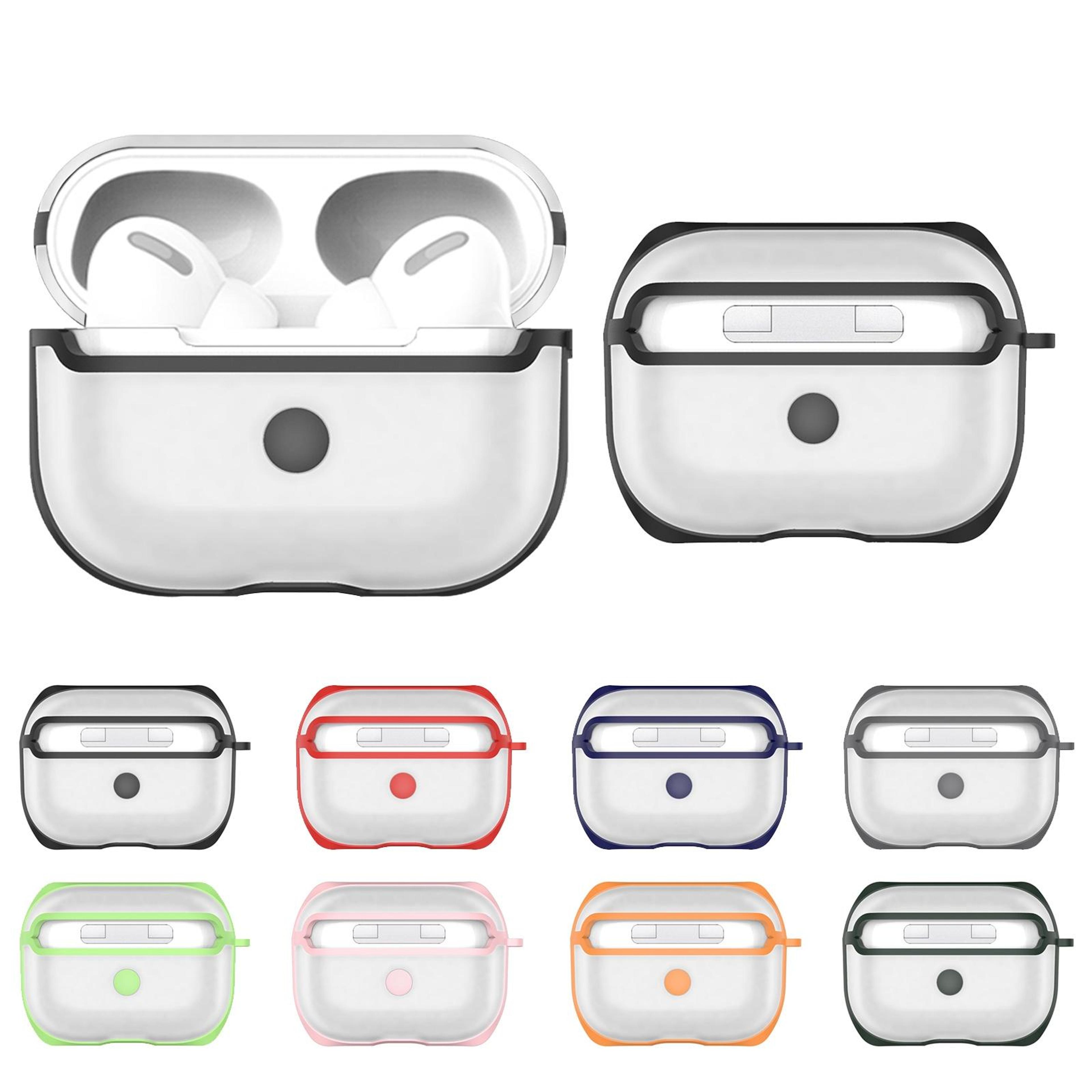 transparent airpods pro case with hook, shockproof pc tpu cover for wireless charging