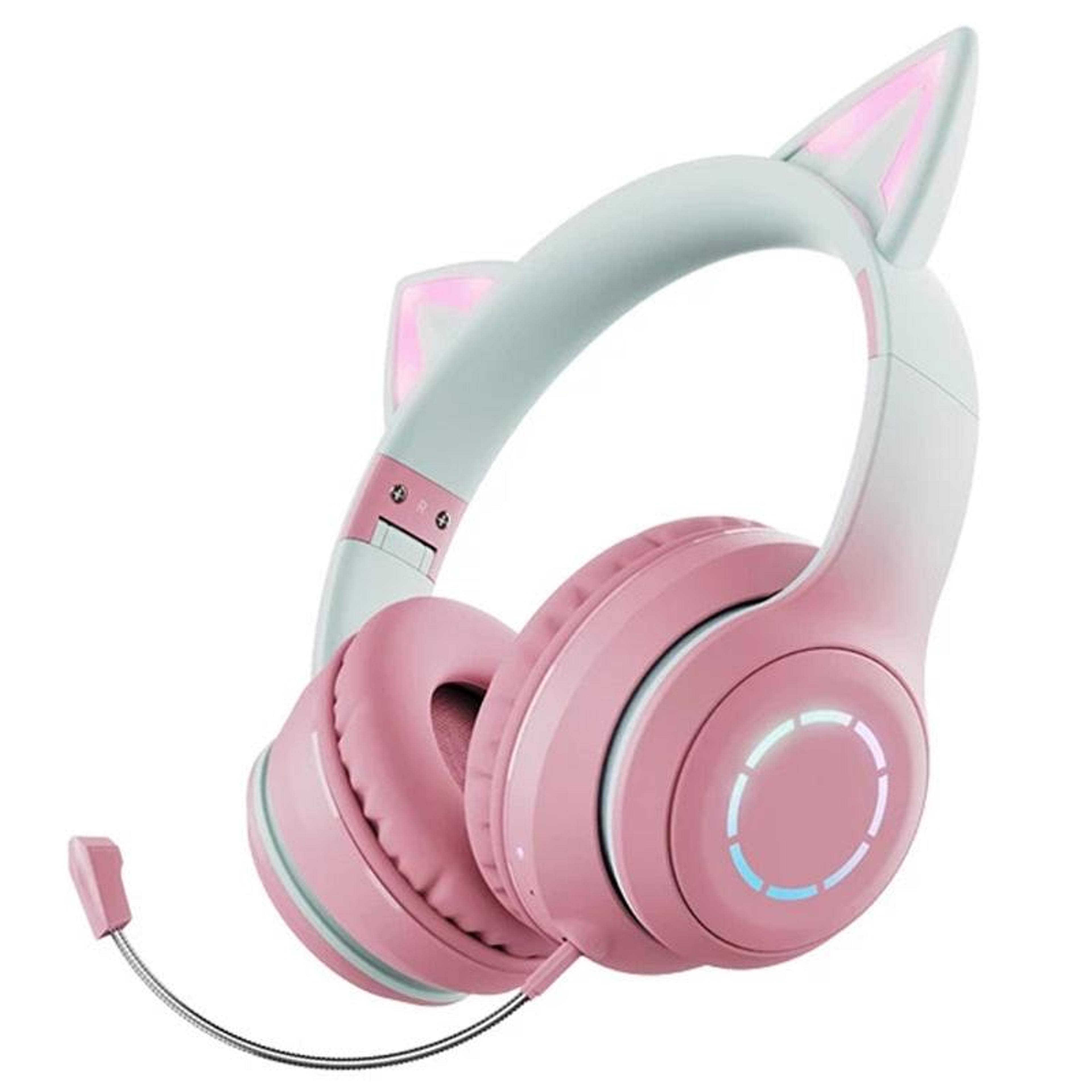 cat ear bluetooth headphones with rgb lights and detachable mic