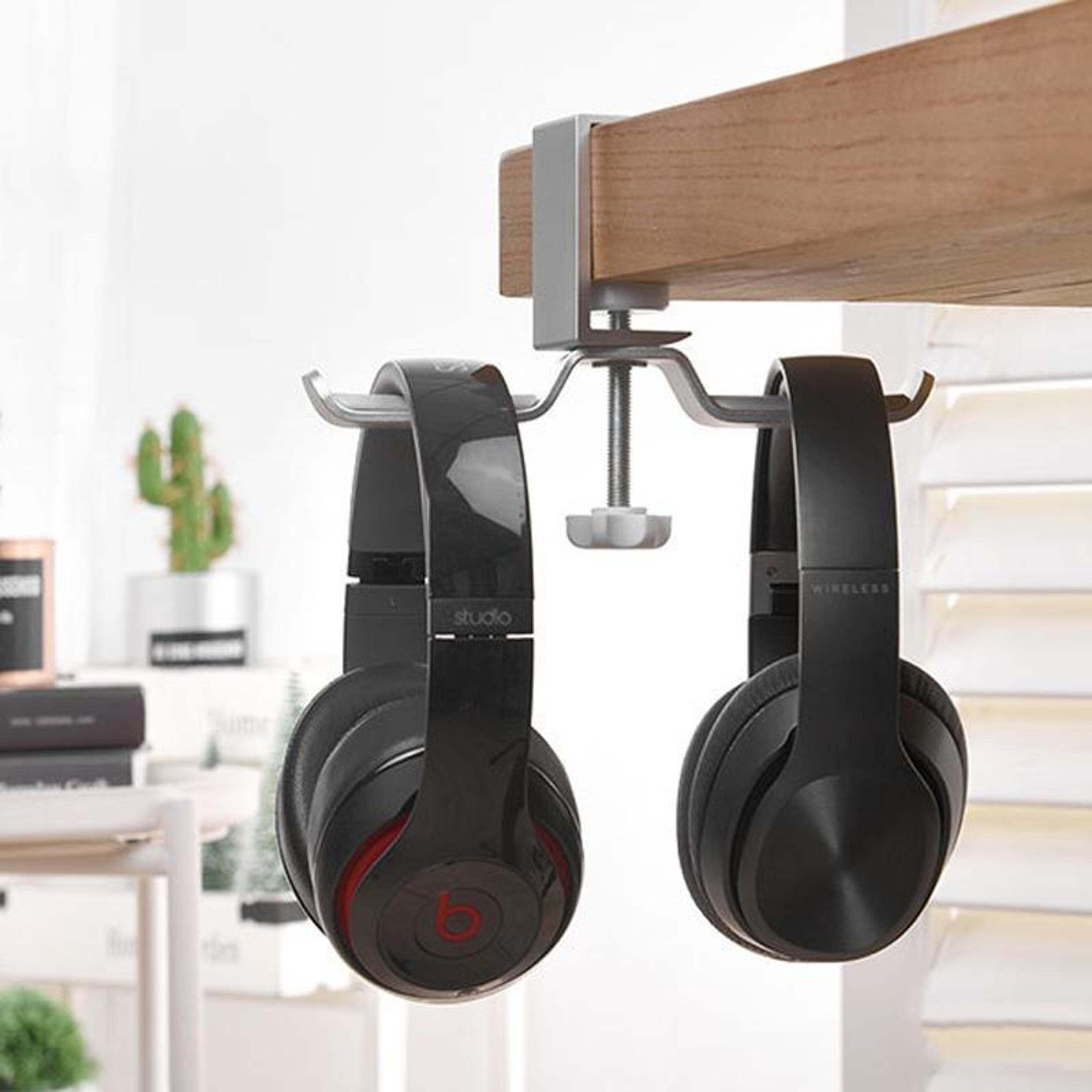 universal metal headphone stand with double bracket & desktop clip