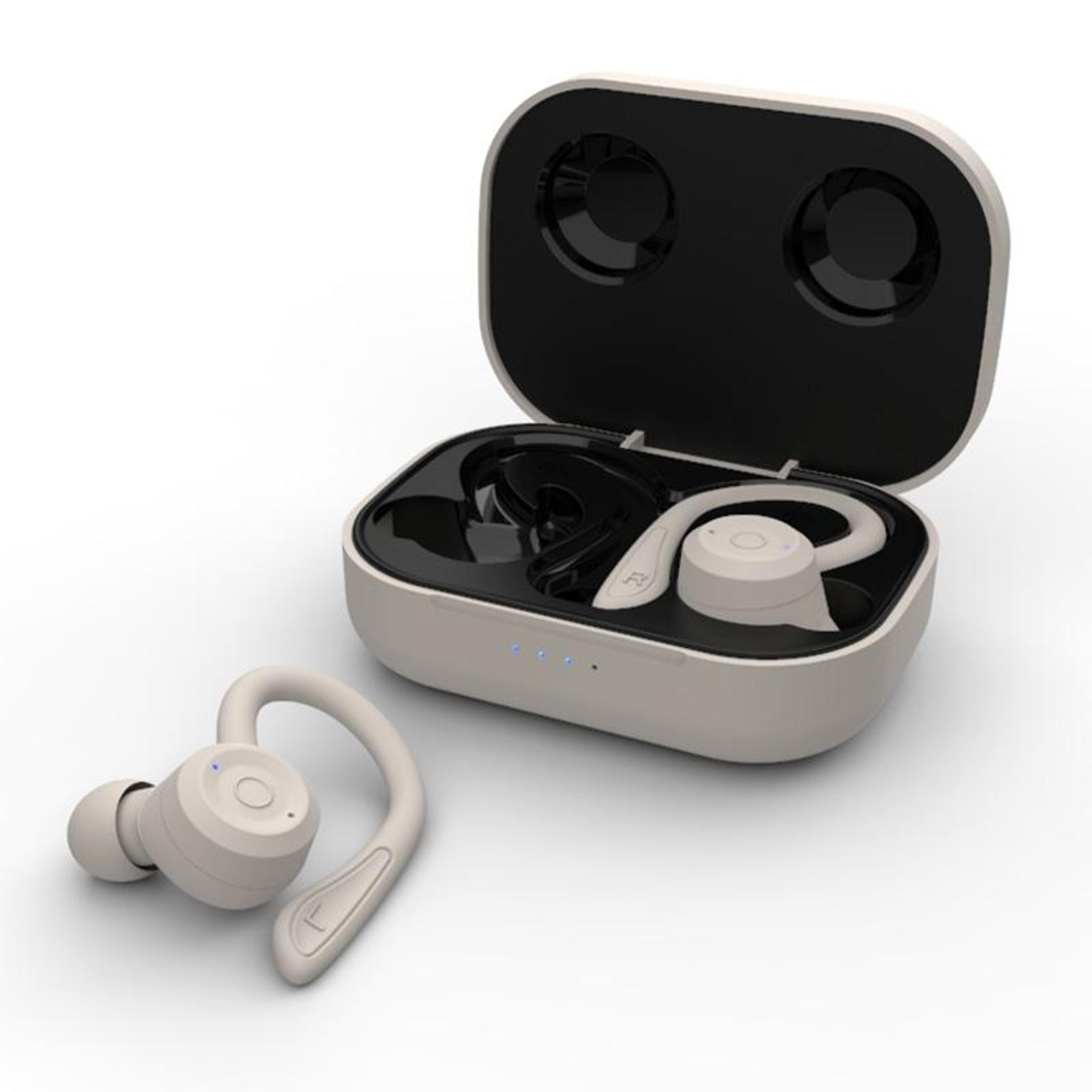 wireless sports headphones with noise-cancelling earphones & charging case