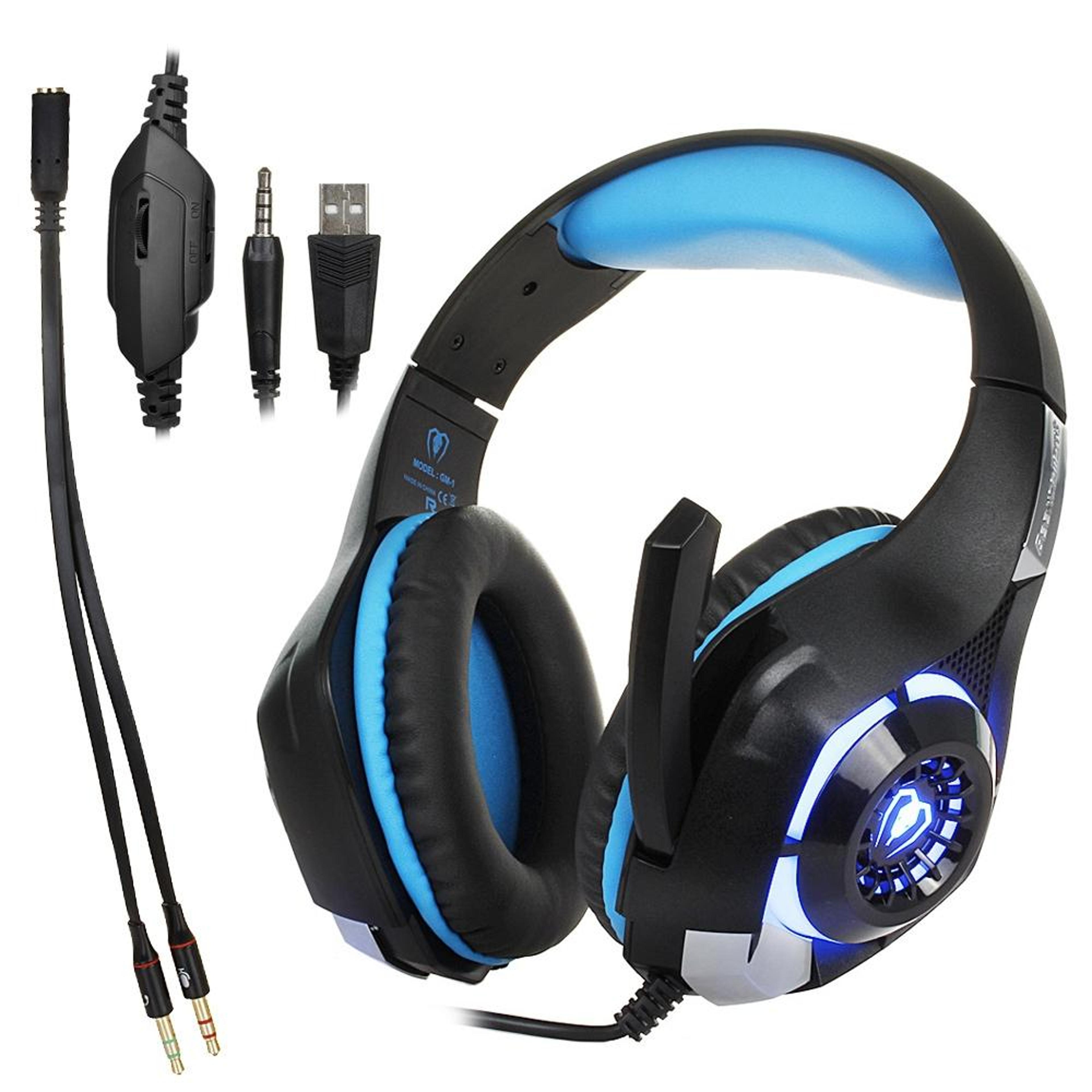 wired gaming headset with mic, led lights & deep bass