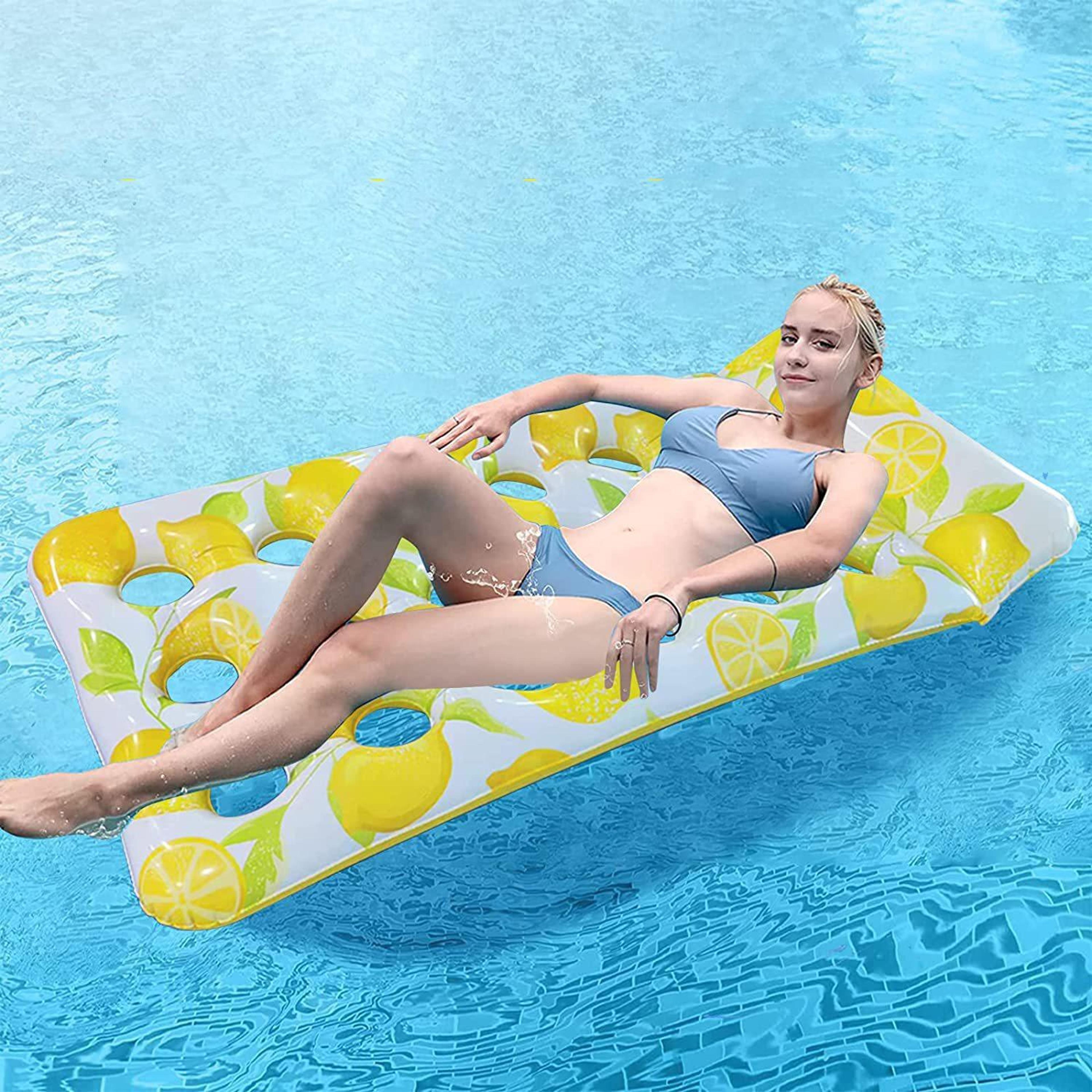 lemon inflatable pool float water bed lounger with headrest