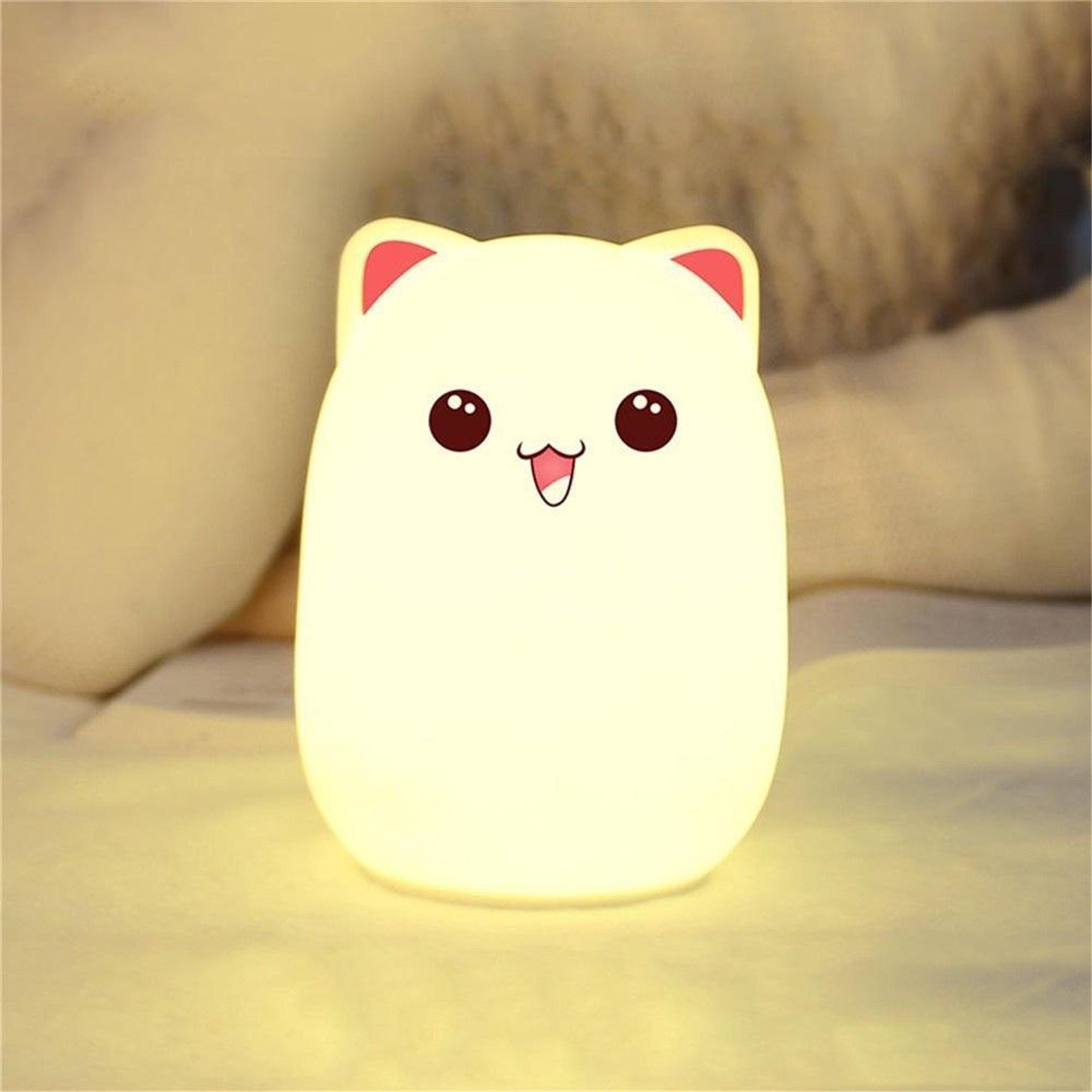 color changing cat-shaped led nightlight usb rechargeable silicone lamp