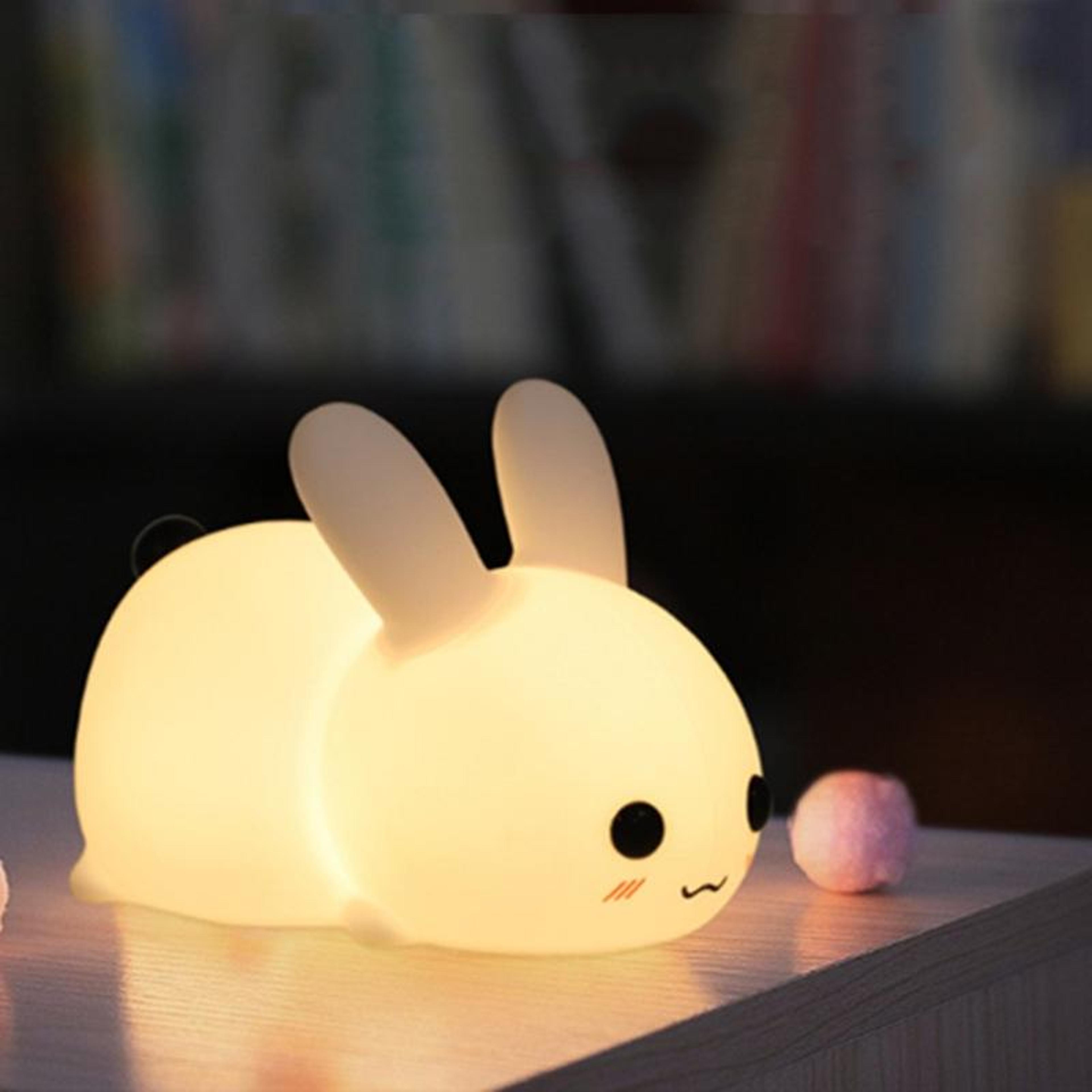 soft silicone rabbit usb rechargeable night light with dual tone led