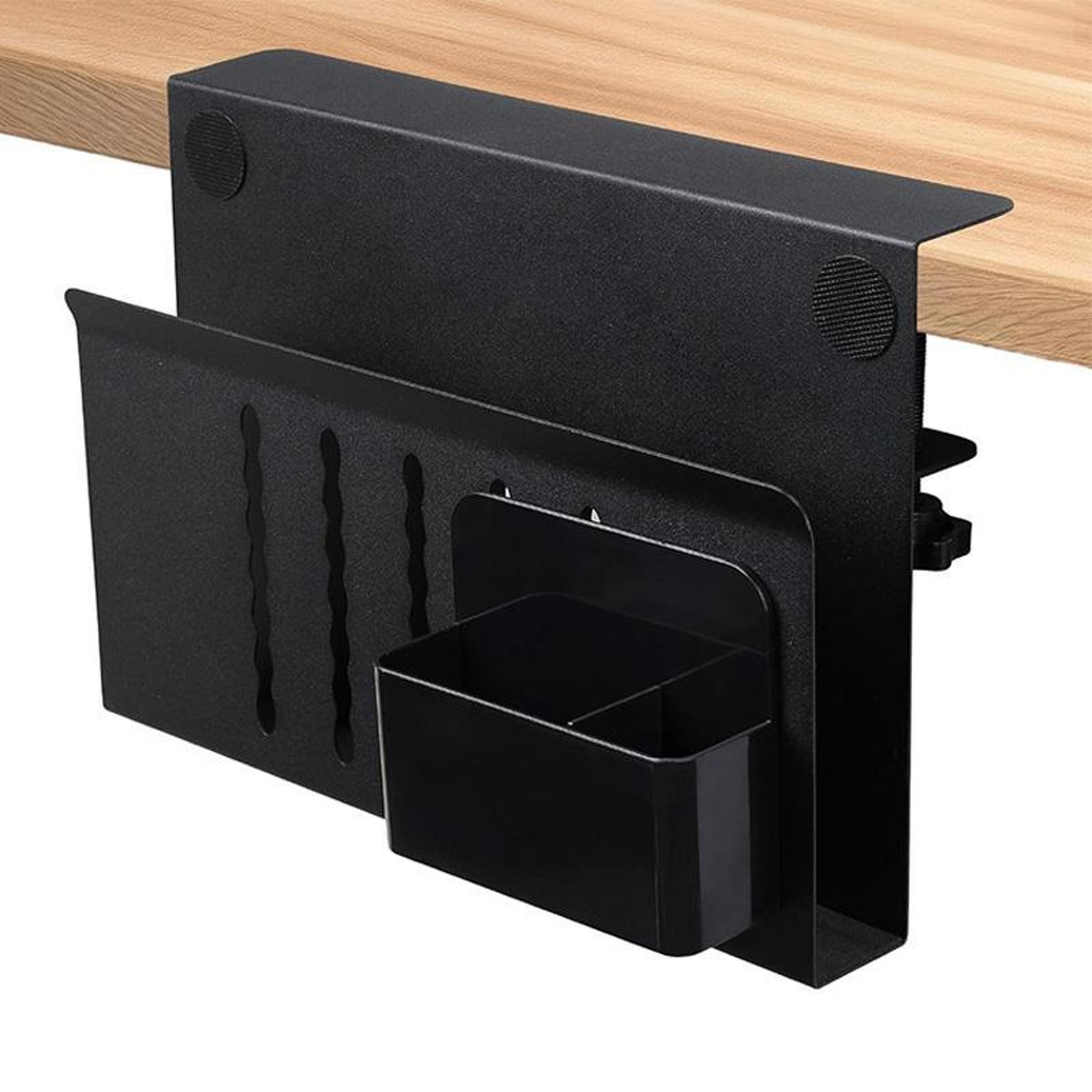 no drill laptop holder desk side storage rack with magnetic pen holder