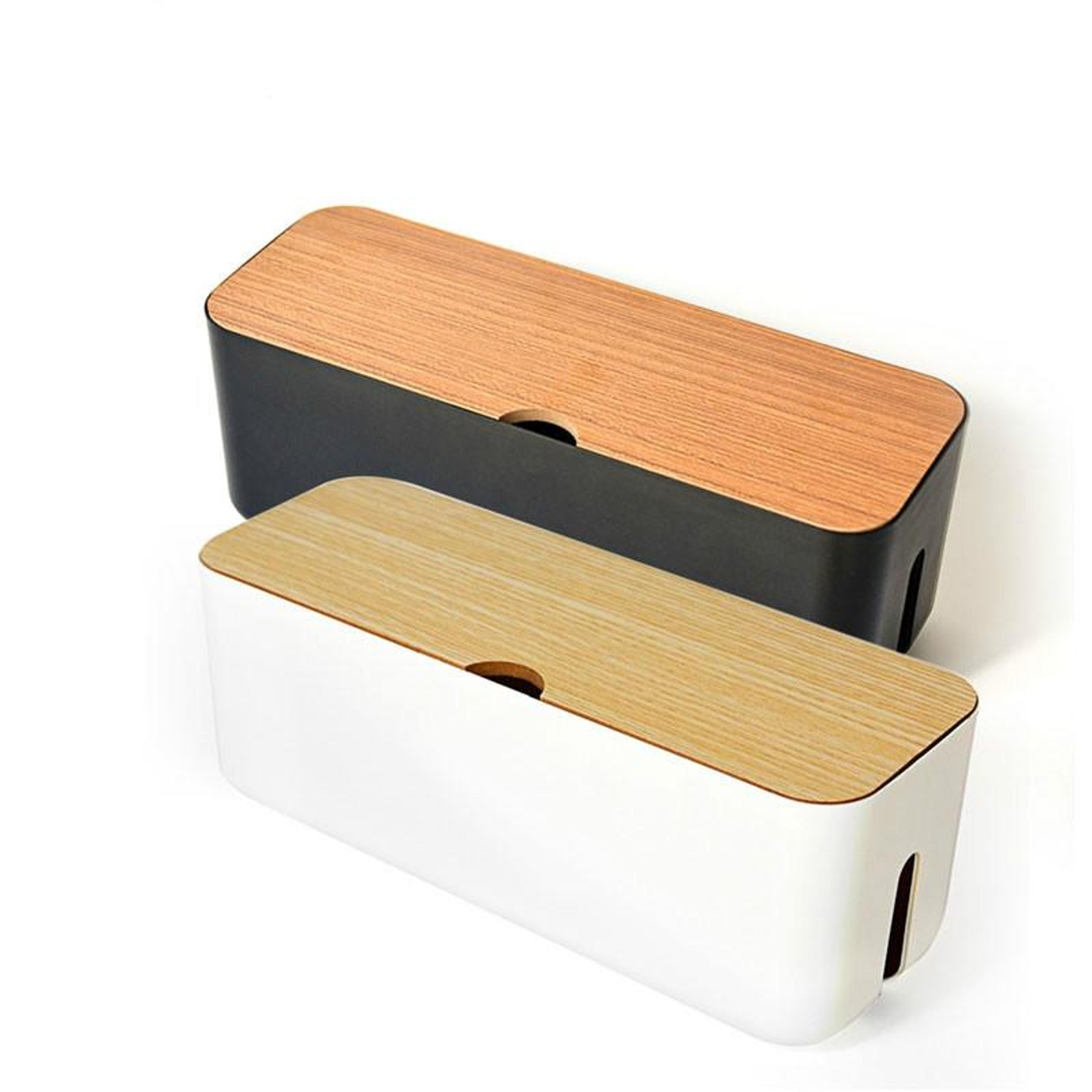 anti dust cable management box with wooden lid power strip organizer