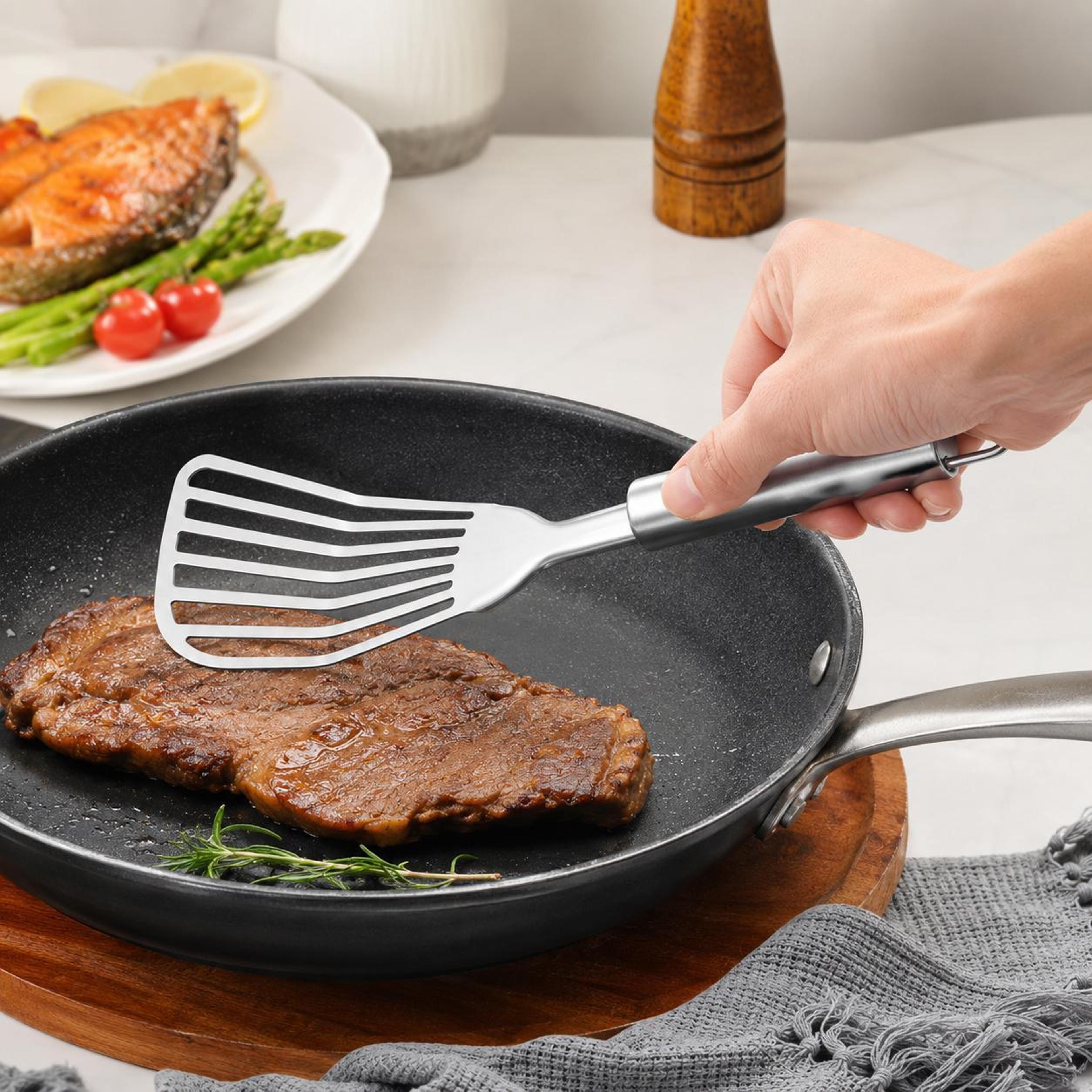 stainless steel fish spatula slotted steak turner and strainer spatula