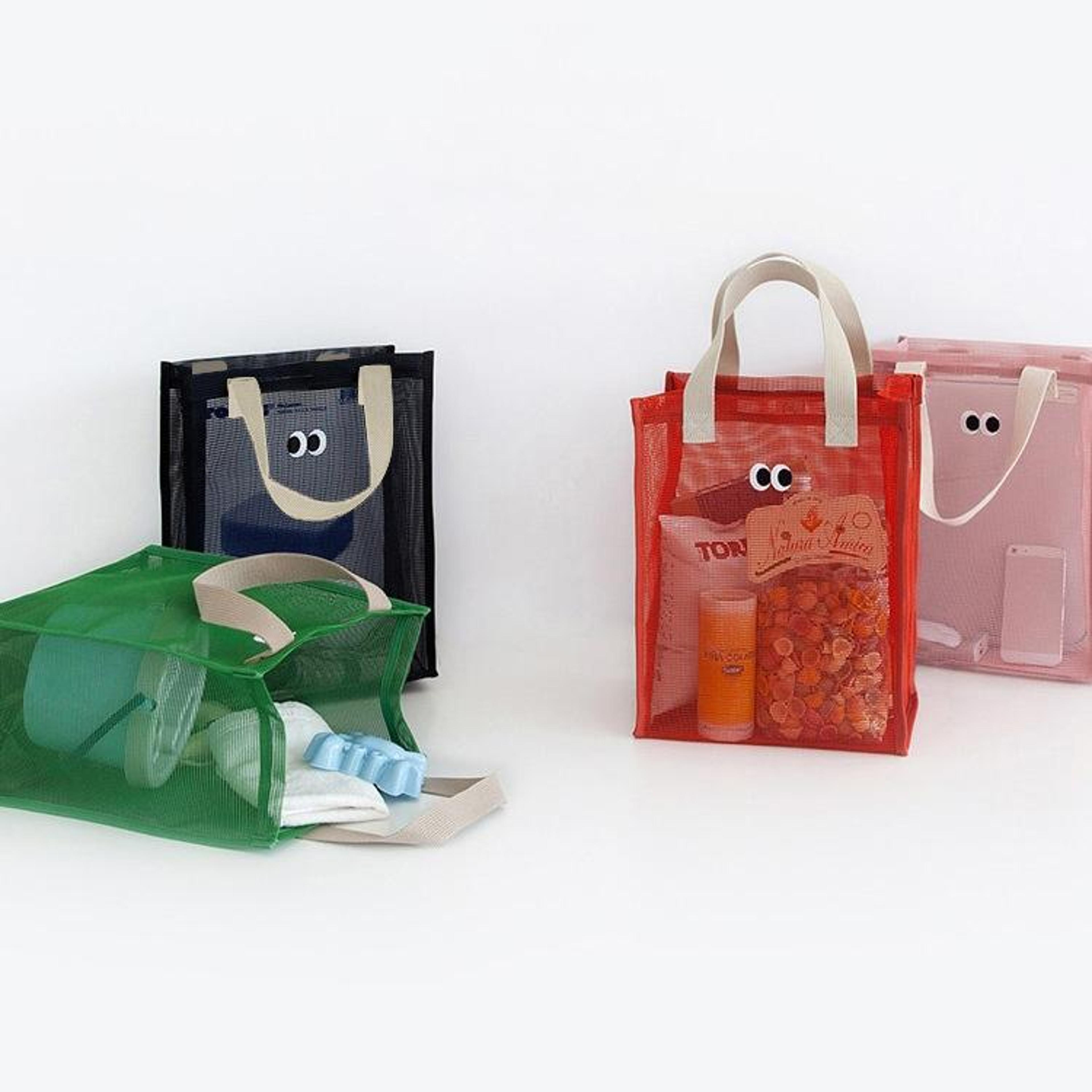 cute eyes mesh beach bag portable swim and toiletry storage tote