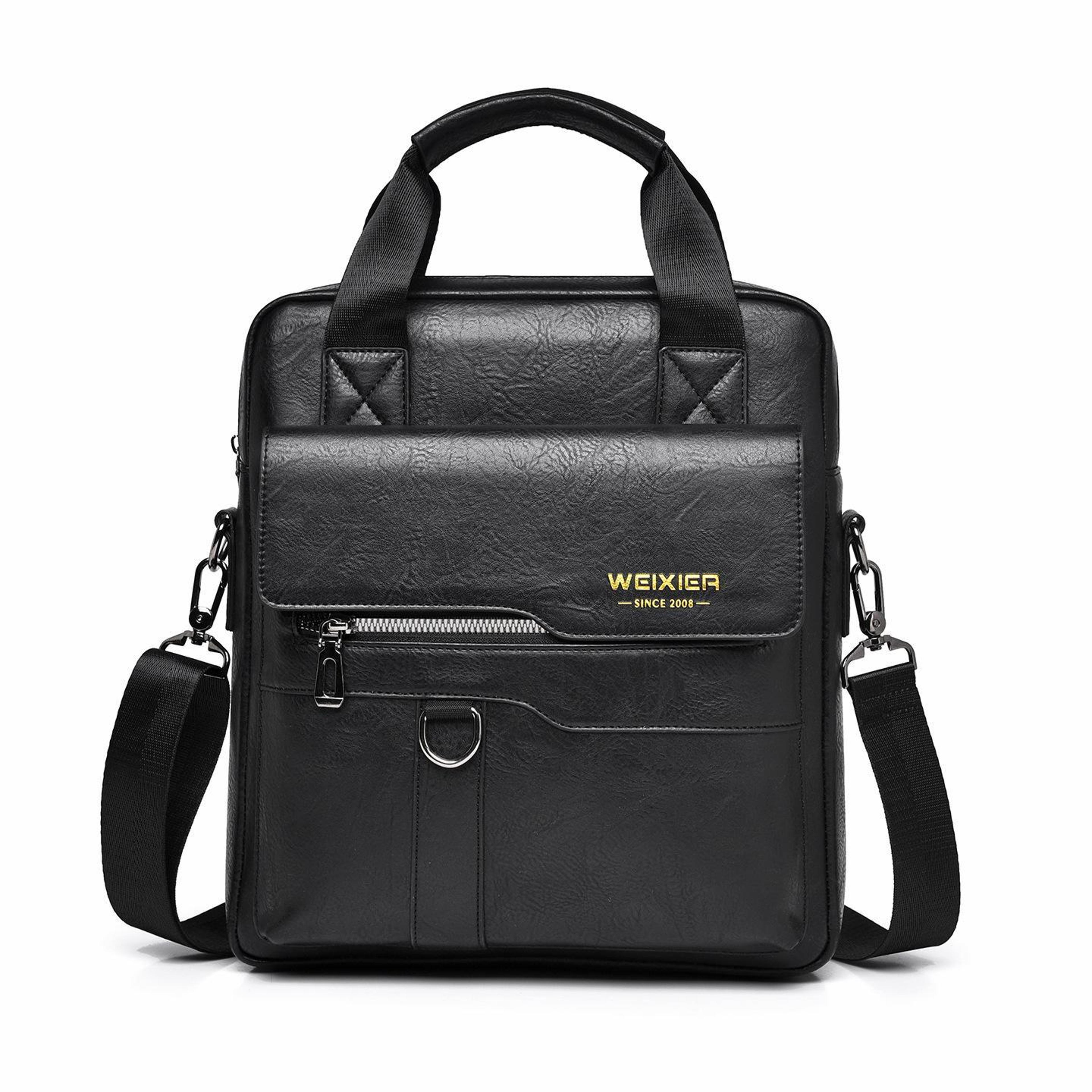 mens pu leather vertical messenger bag for work and travel
