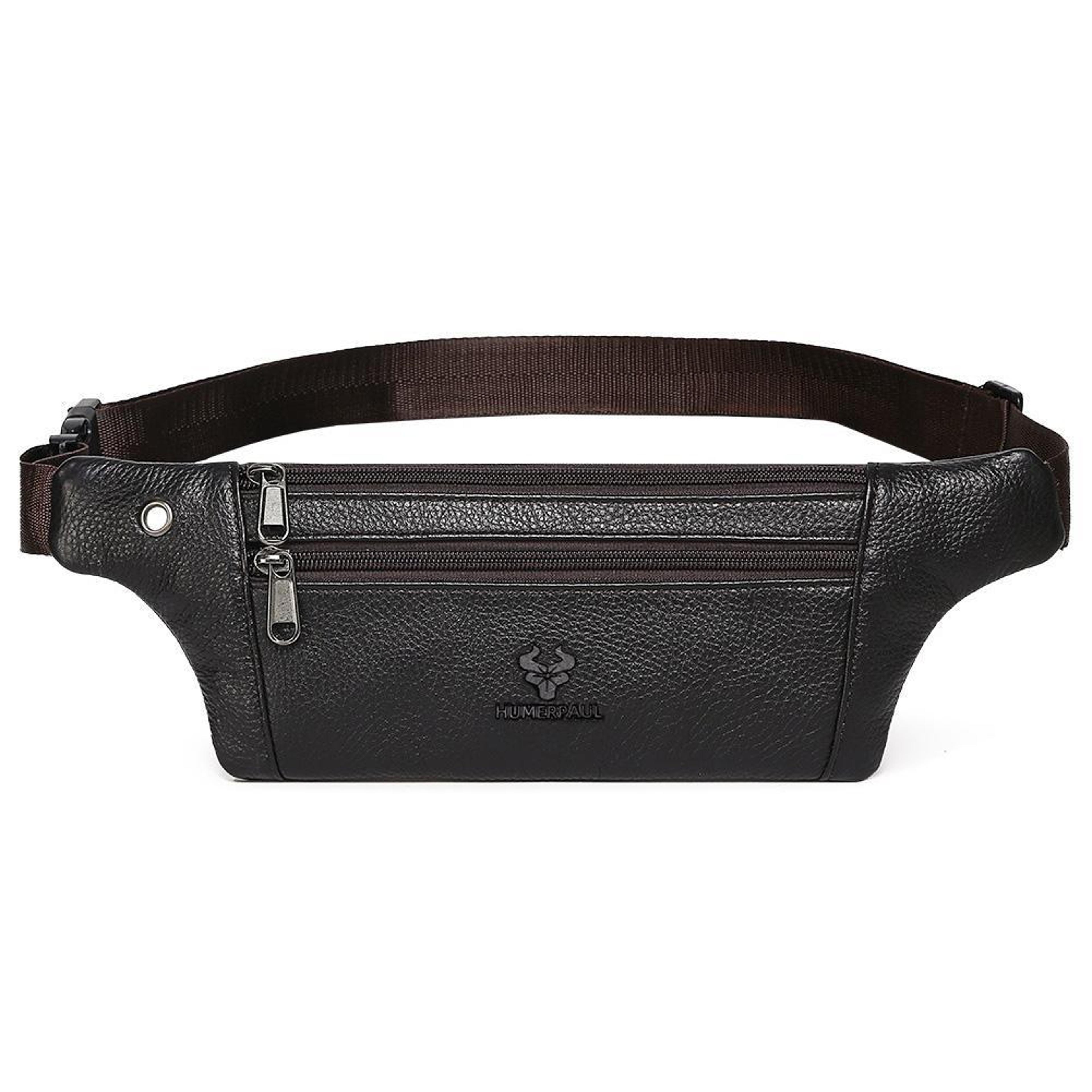 mens leather waist bag crossbody chest bag for travel