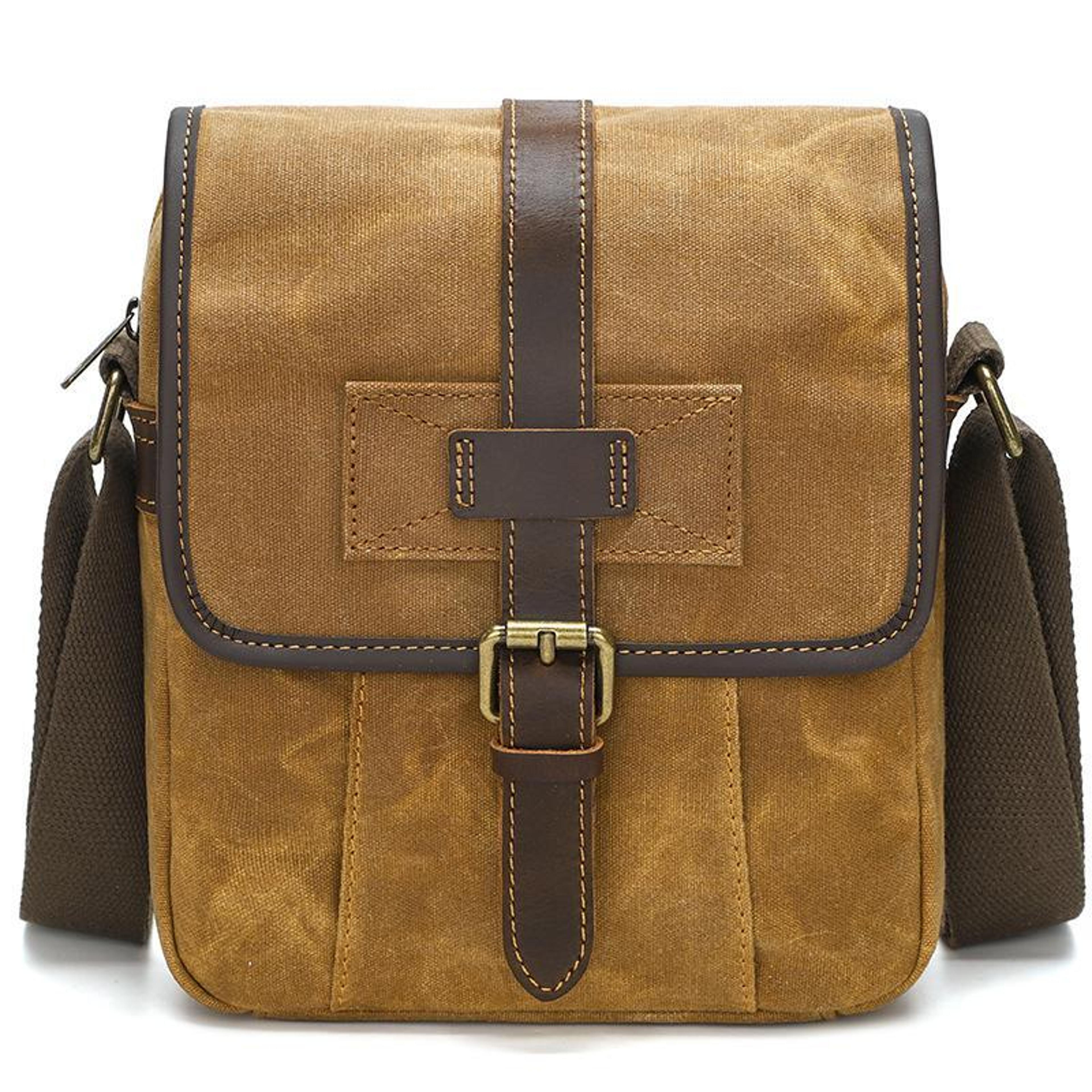 mens waxed canvas crossbody bag vintage leather messenger bag for daily commute