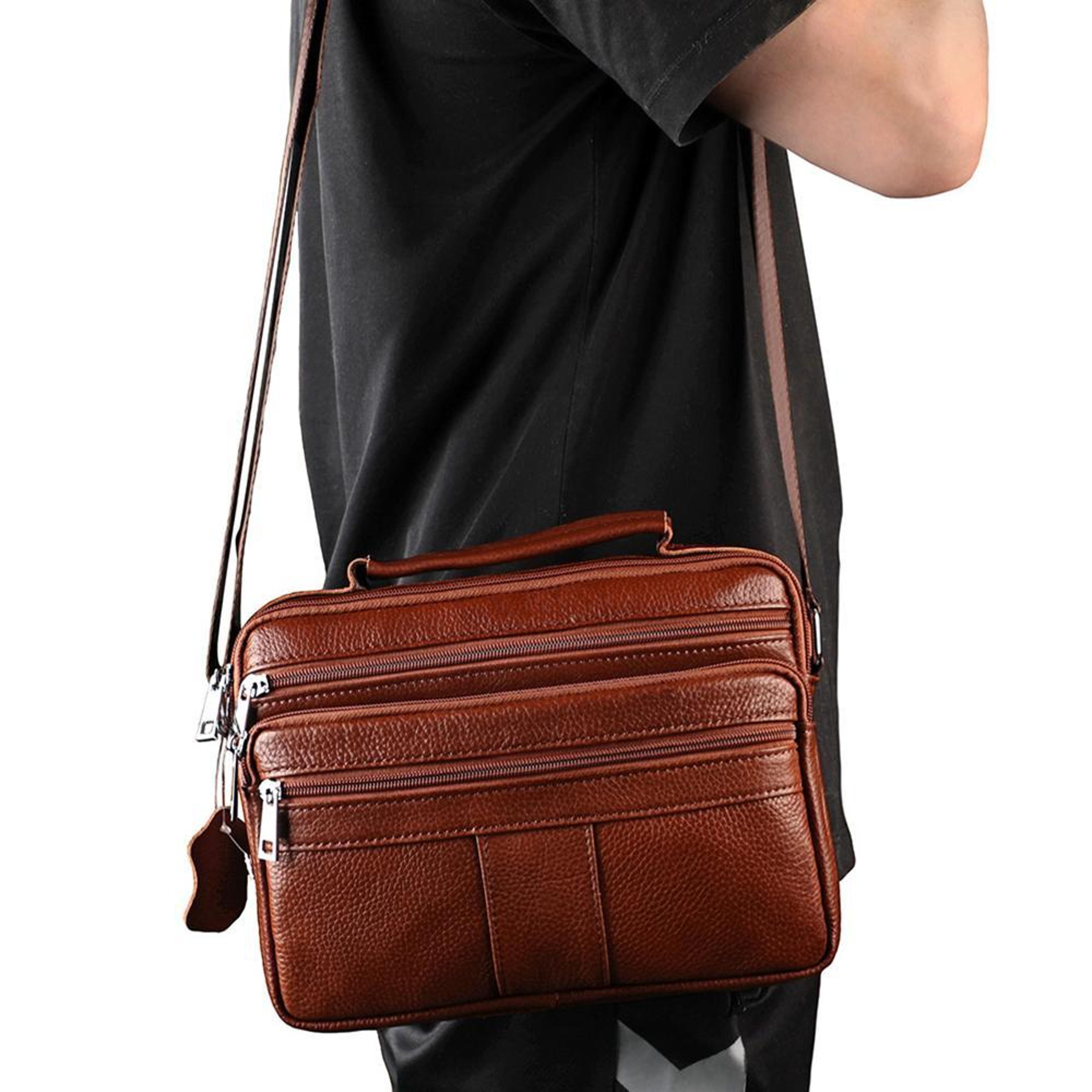 luxury top grain leather handbag brown multi functional shoulder bag