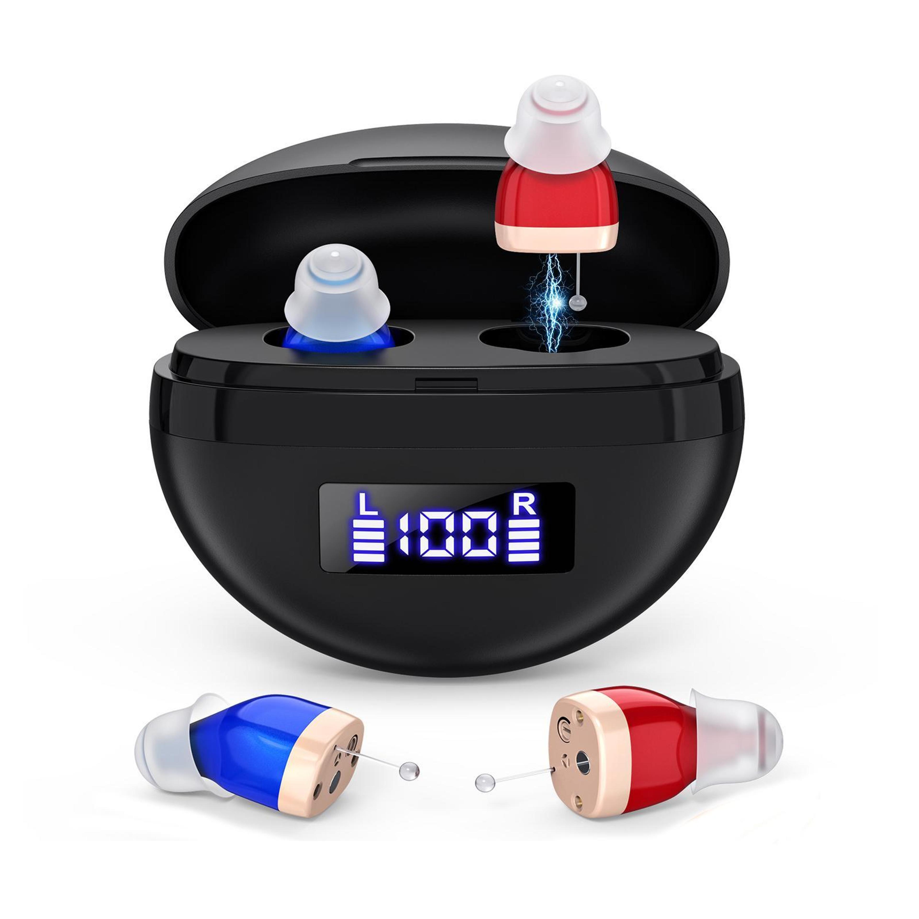 premium invisible hearing aids with digital display charging case rechargeable noise cancelling sound amplifier