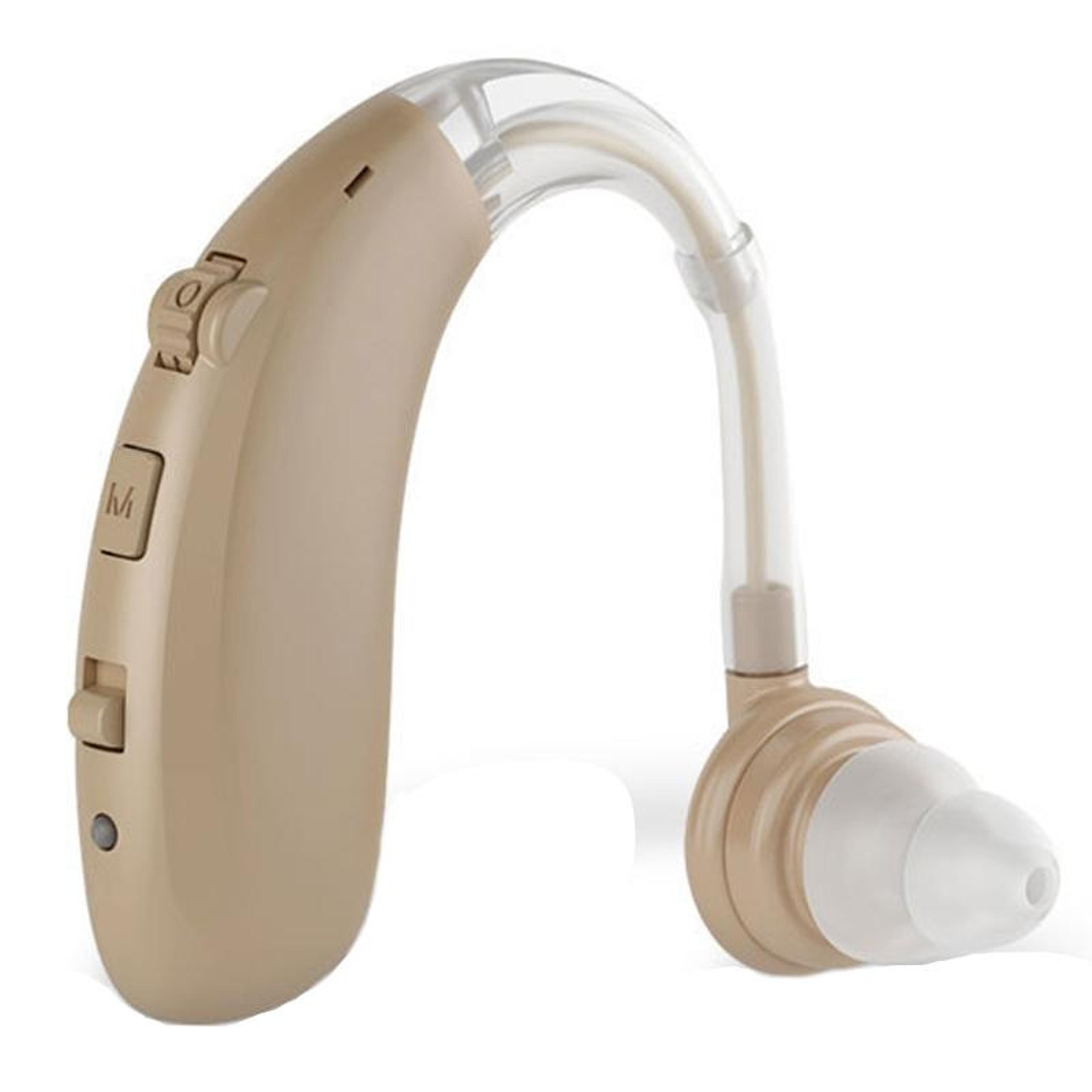 rechargeable earhook hearing amplifier with noise reduction for adults and seniors