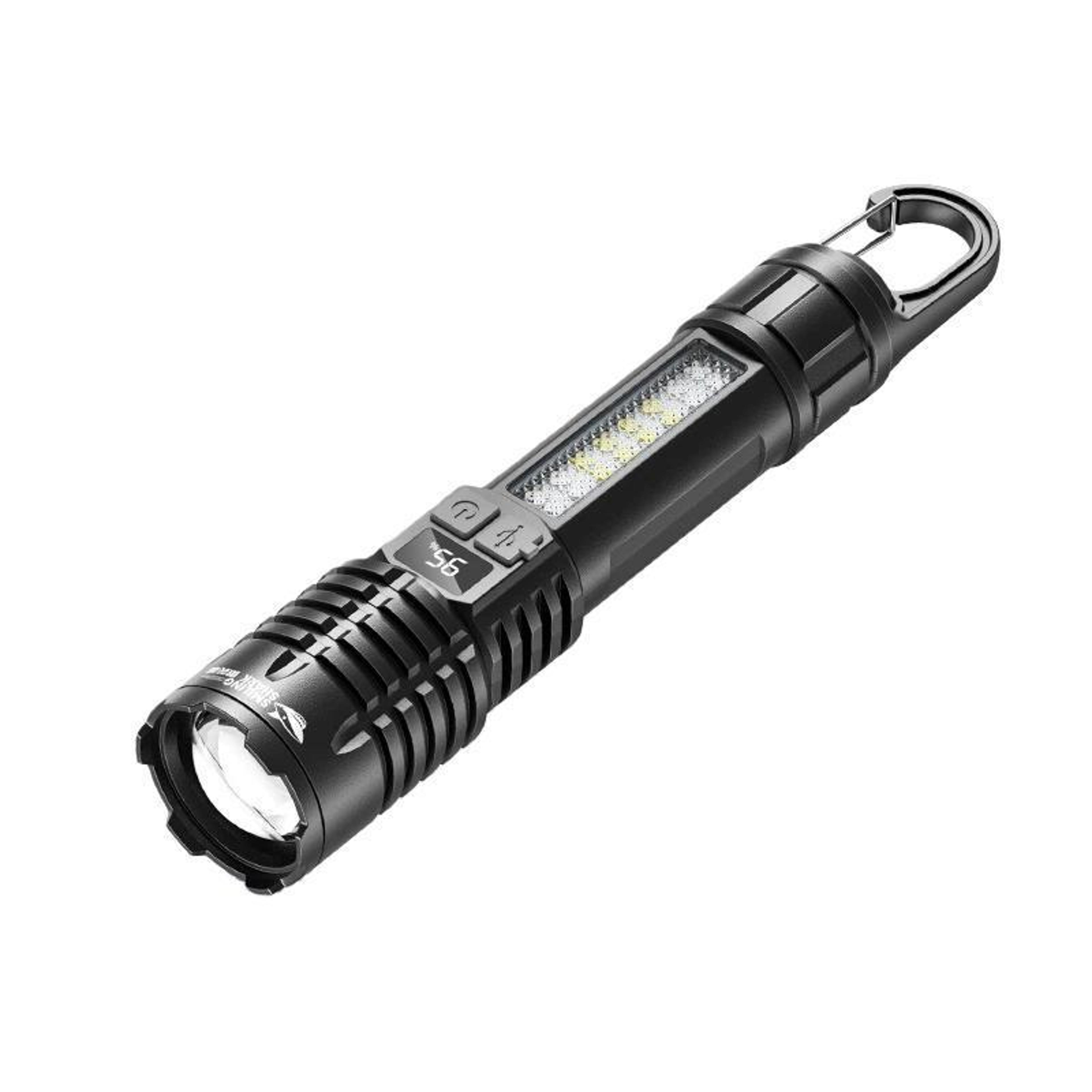 premium zoomable led digital display flashlight with side light rechargeable portable torch